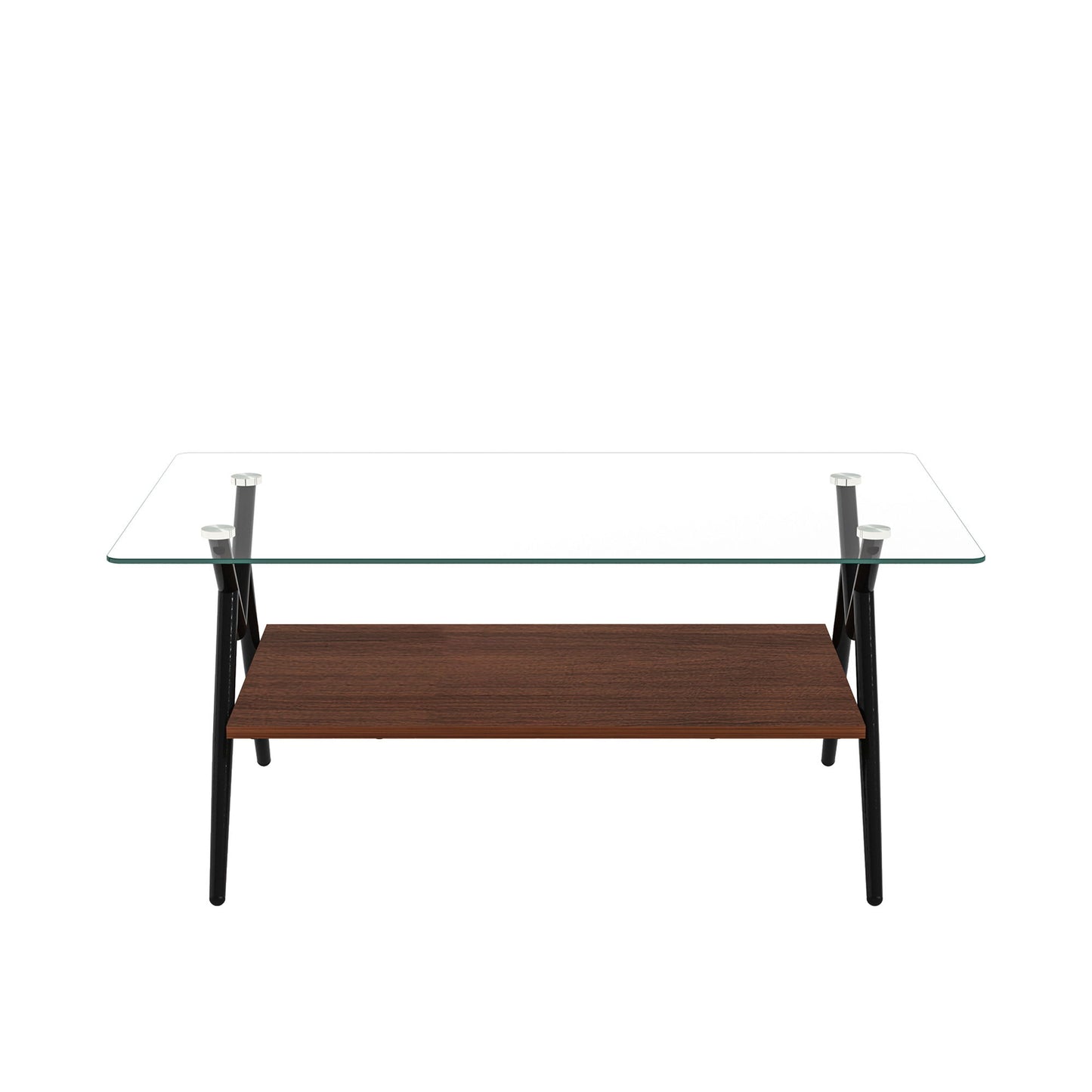 Rectangle Coffee Table With Tempered Glass Top And Metal Legs, Modern Table For Living Room, Transparent Glass - Dark Brown