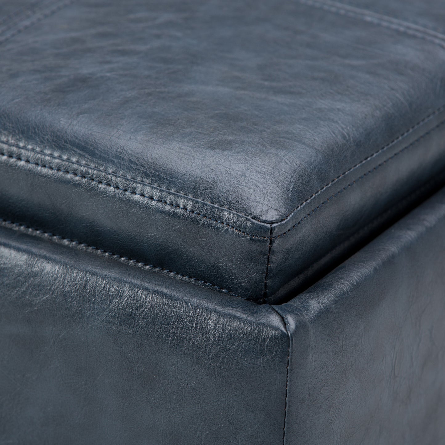 Rockwood - Cube Storage Ottoman With Tray - Denim Blue