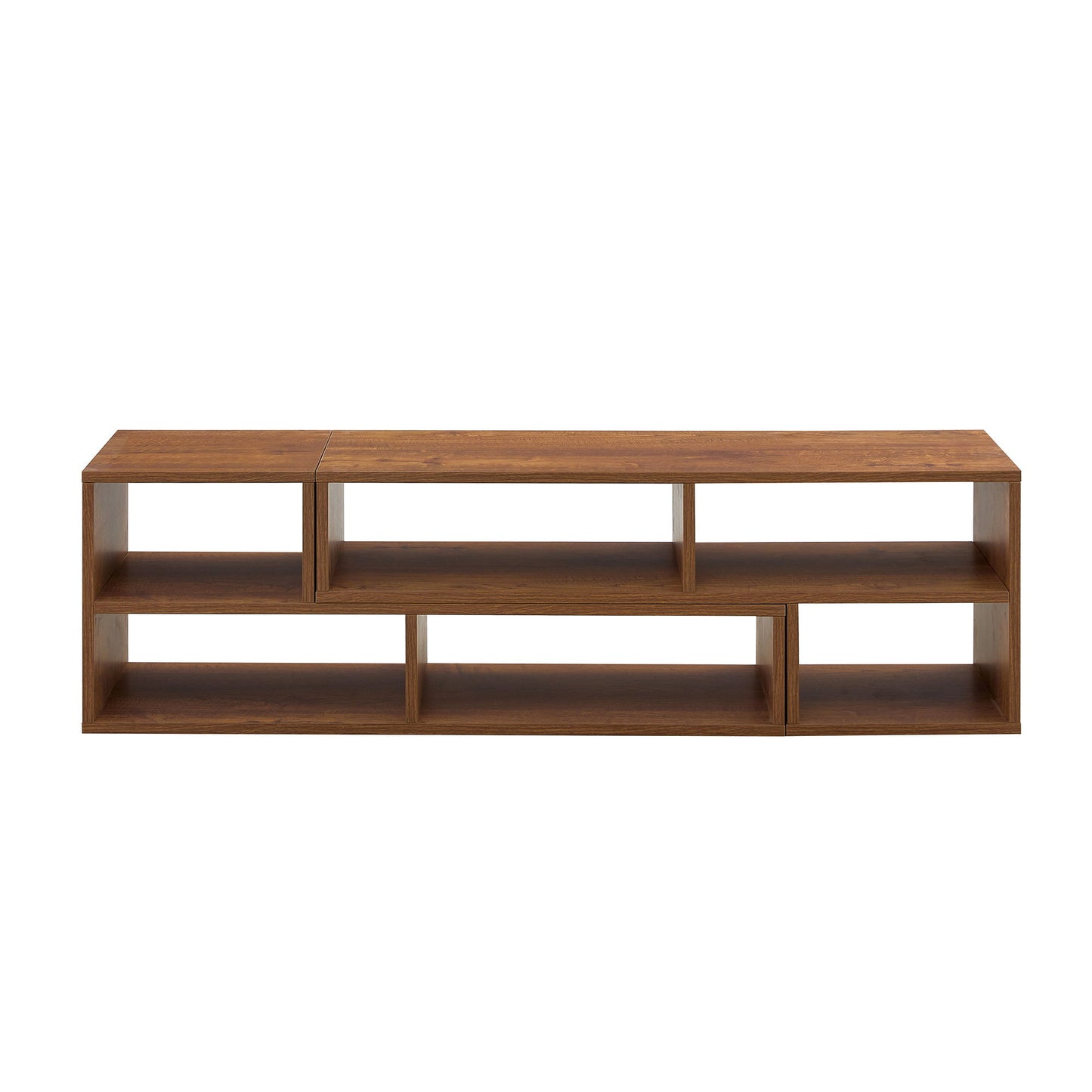 Modern 2 Piece Cube TV Stand With Open Storage, L Shaped Design - Walnut