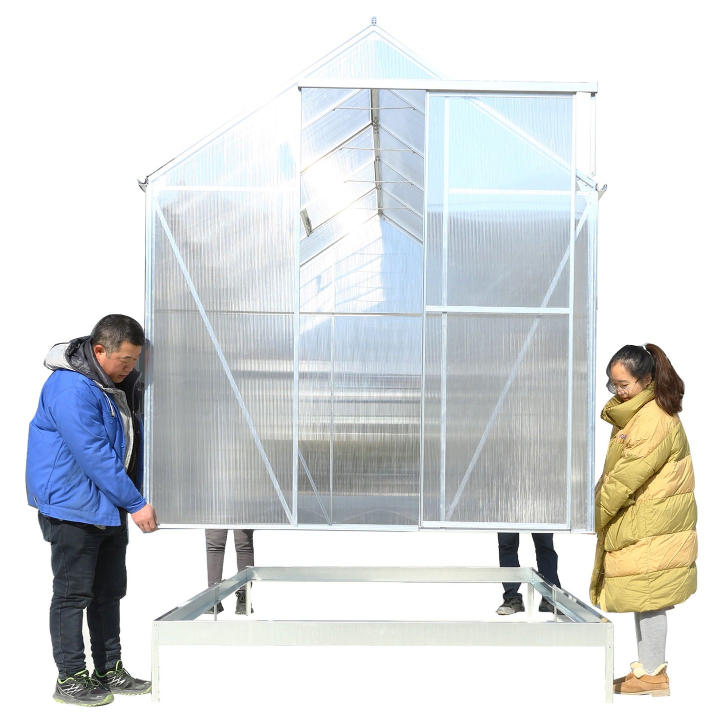 6.3'x10.2'x7' Polycarbonate Greenhouse, Heavy Duty Outdoor Aluminum Walk-In Green House Kit With Rain Gutter, Vent And Door For Backyard Garden - Aluminium
