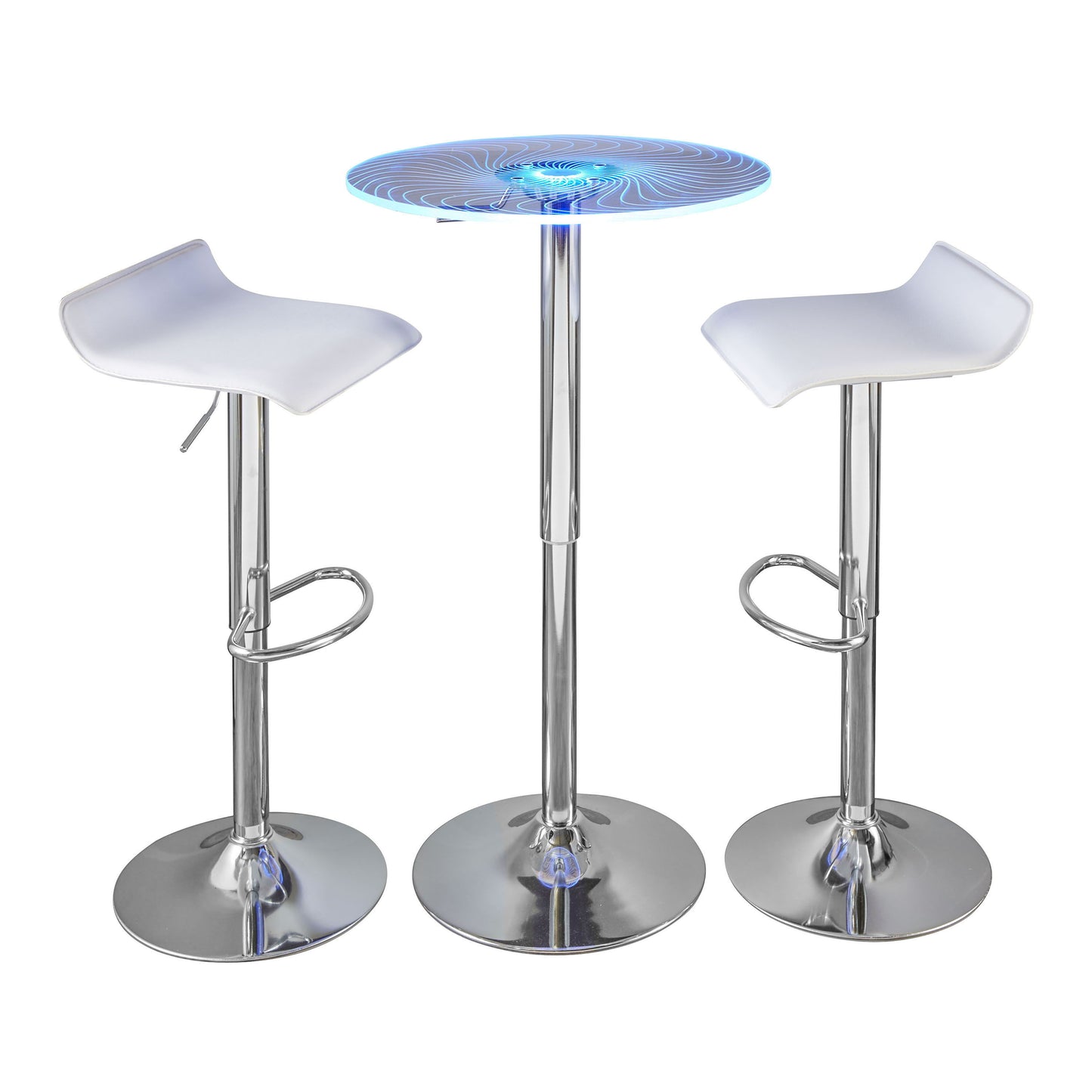Spyra Ale - 3 Piece Contemporary Adjustable Bar With Light Up Set - Chrome / Clear / White