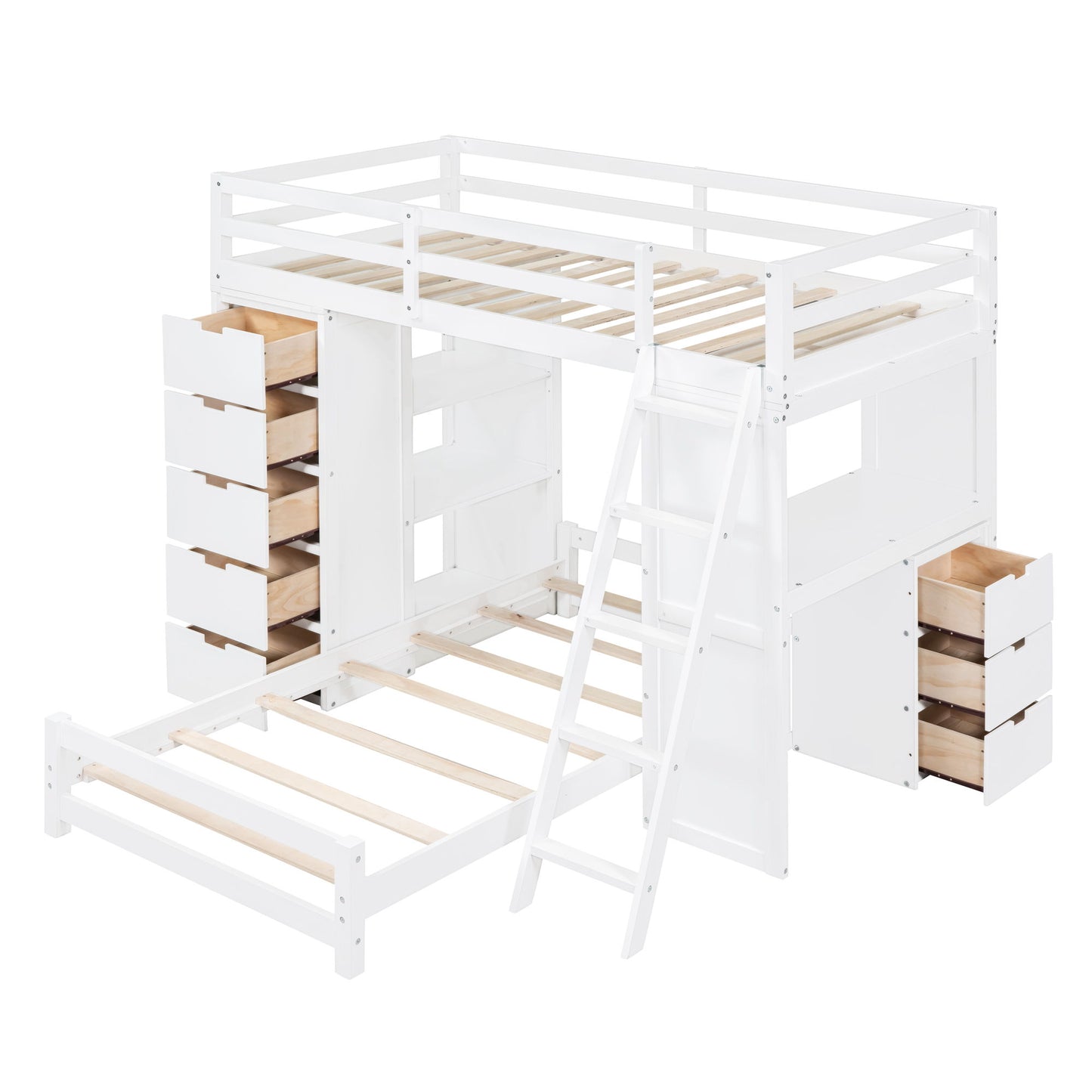 Twin Over Twin Bunk Bed With LED Light And USB Ports - White