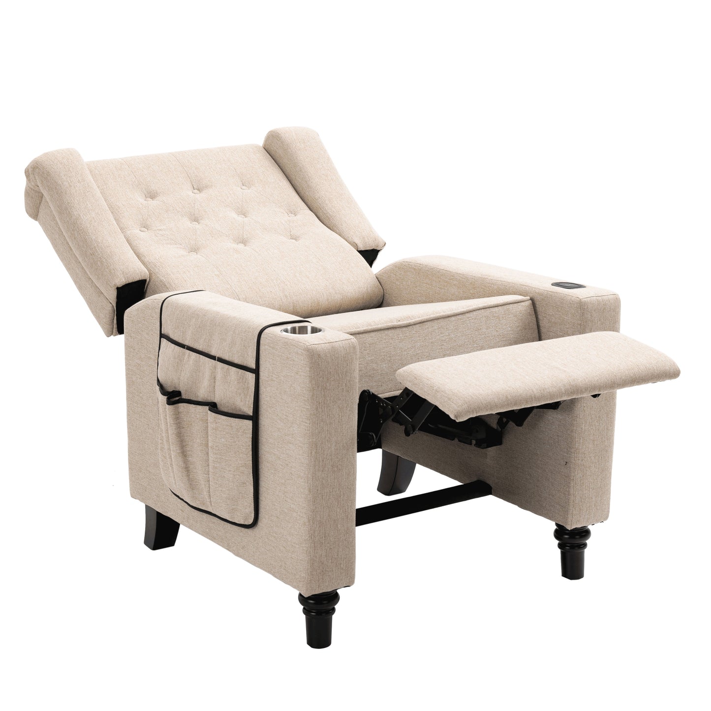 Arm Pushing Recliner Chair, Modern Button Tufted Wingback Push Back Recliner Chair, Living Room Chair Fabric Pushback Manual Single Reclining Sofa Home Theater Seating For Bedroom - Khaki / Yellow