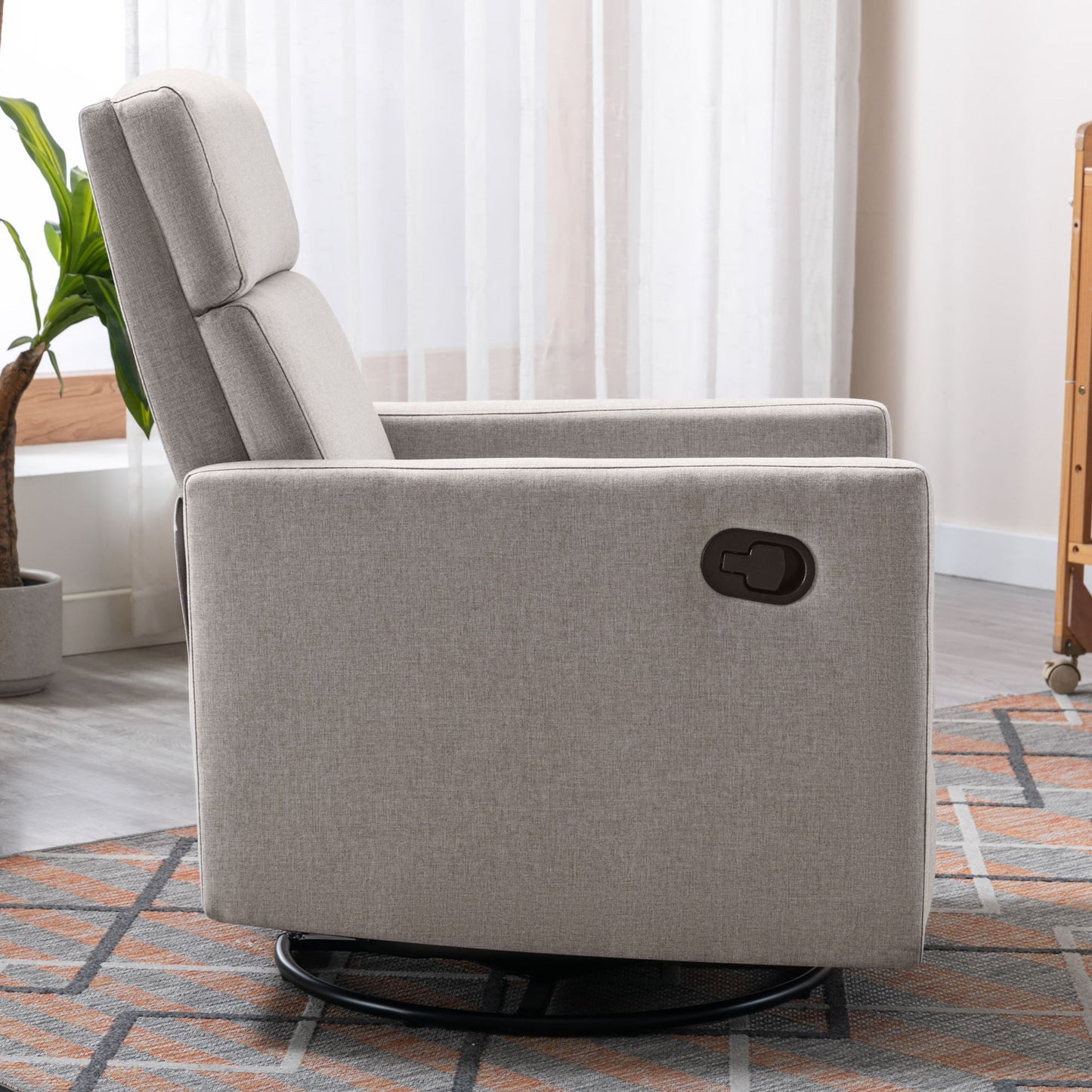 Modern Upholstered Rocker Nursery Chair Plush Seating Glider Swivel Recliner Chair - Tan