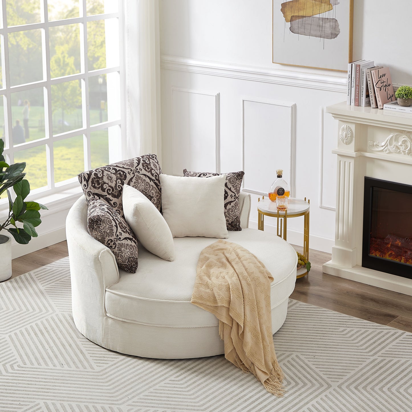 Swivel Accent Barrel Chair With 5 Movable Pillow 360 Degree Swivel Round Sofa Chair For Living Room, Bedroom, Hotel - Beige