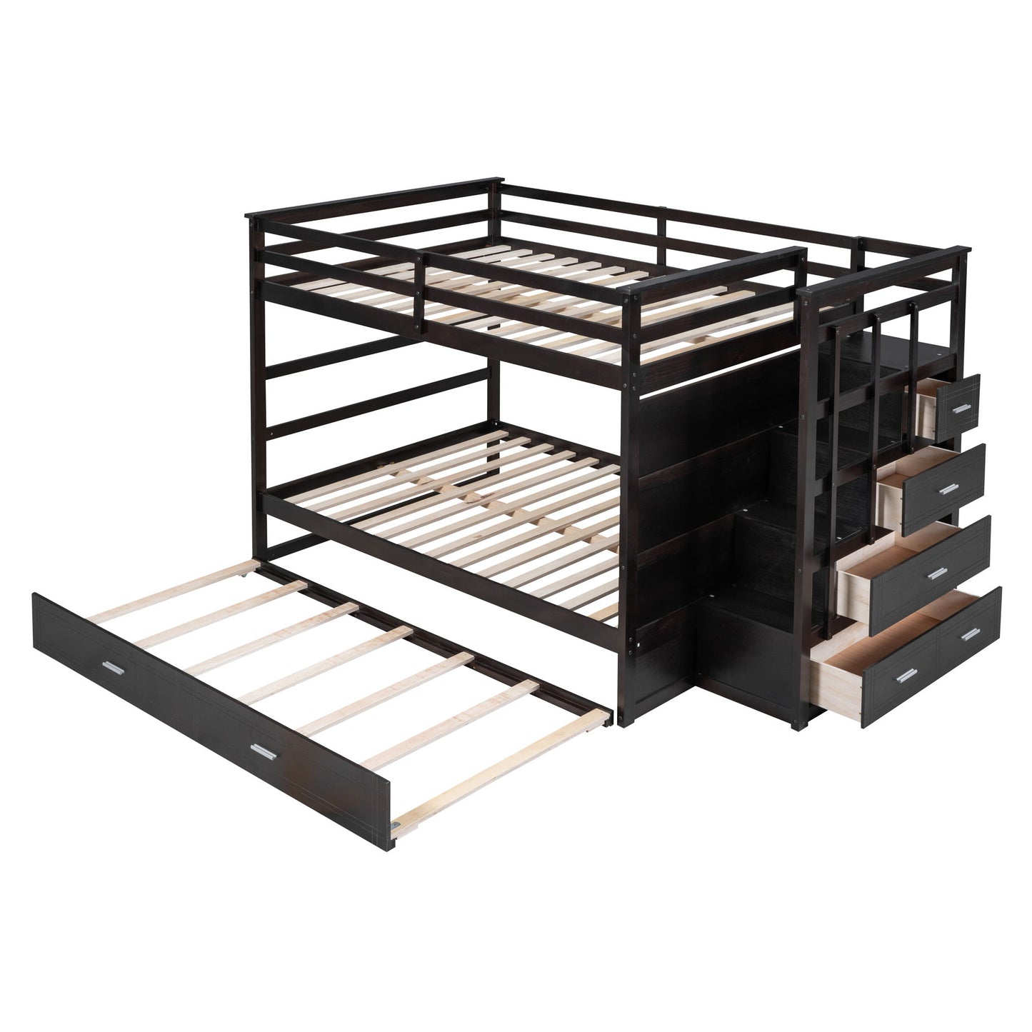 Full Over Full Bunk Bed With Twin Size Trundle And Staircase - Espresso