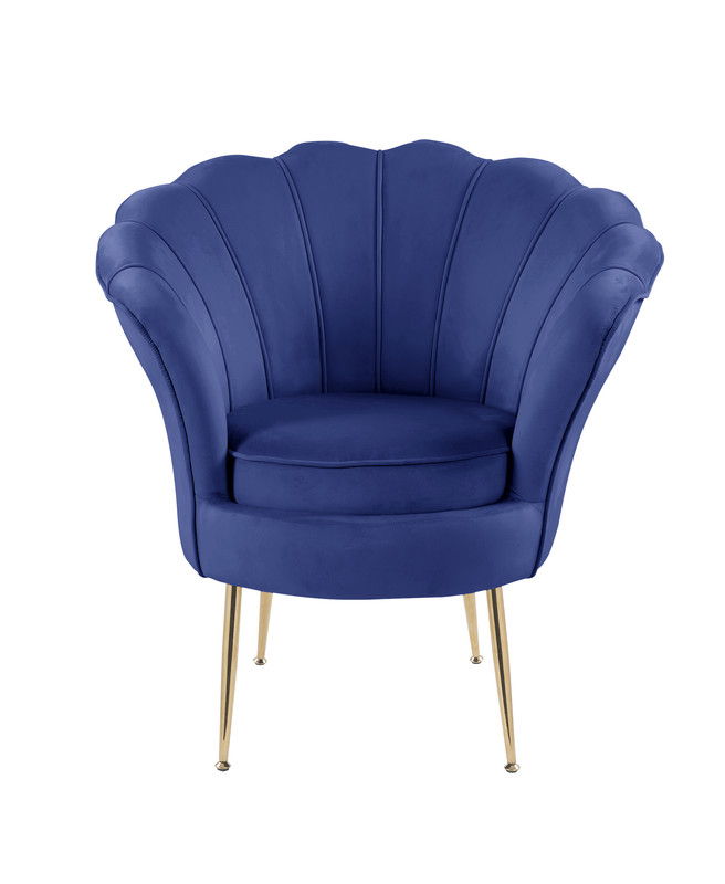 Angelina - Velvet Scalloped Back Barrel Accent Chair With Metal Legs - Blue