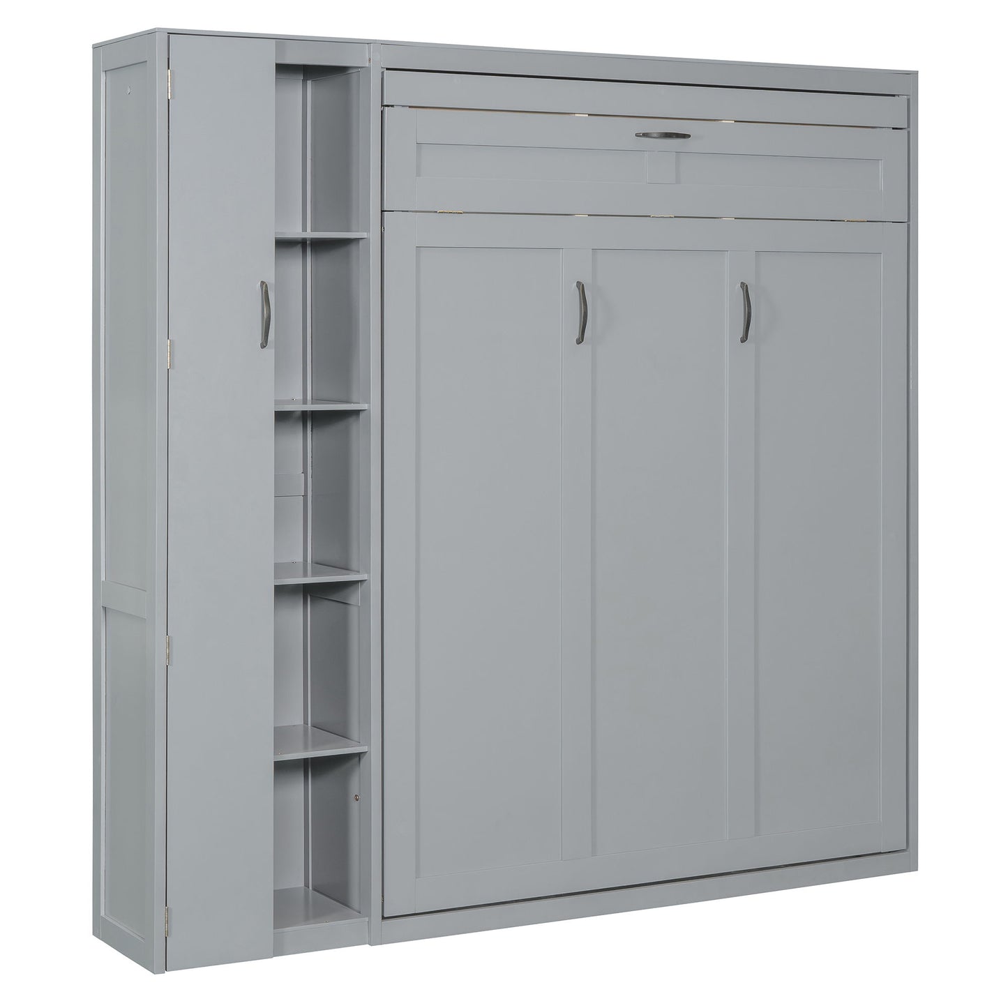 Full Size Murphy Wall Bed With Shelves, Wardrobe And LED Lights - Gray