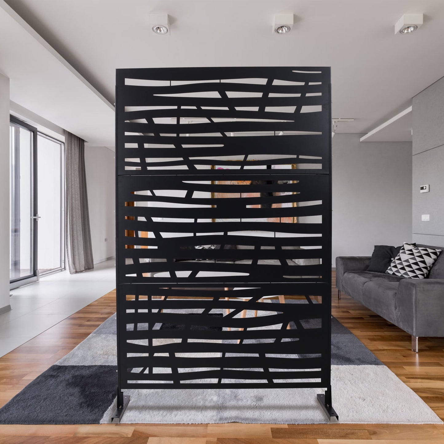 Outdoor & Indoor Privacy Screen Metal Privacy Screen, Steel Decorative Panels - Black