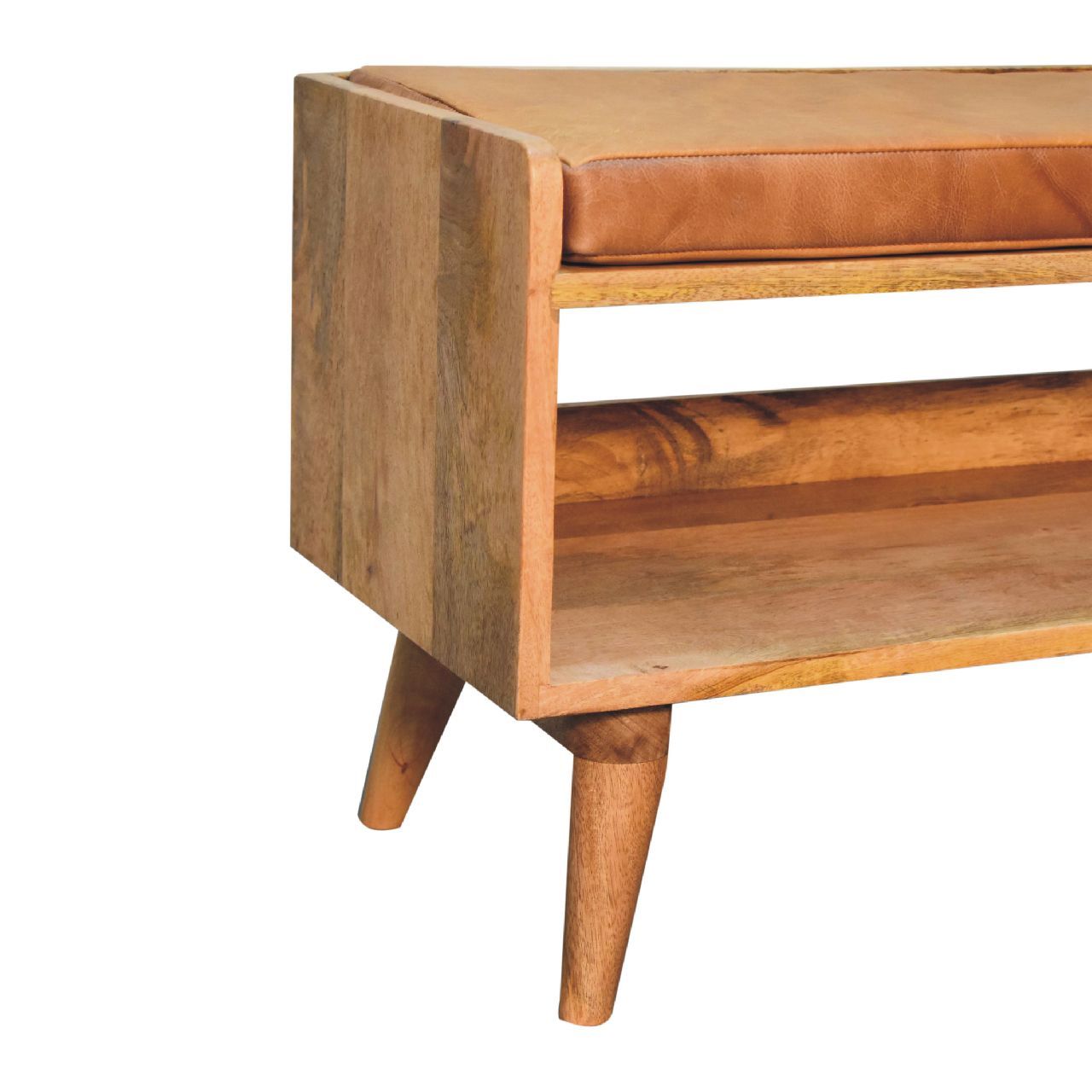 Bench With Leather Seatpad - Oak