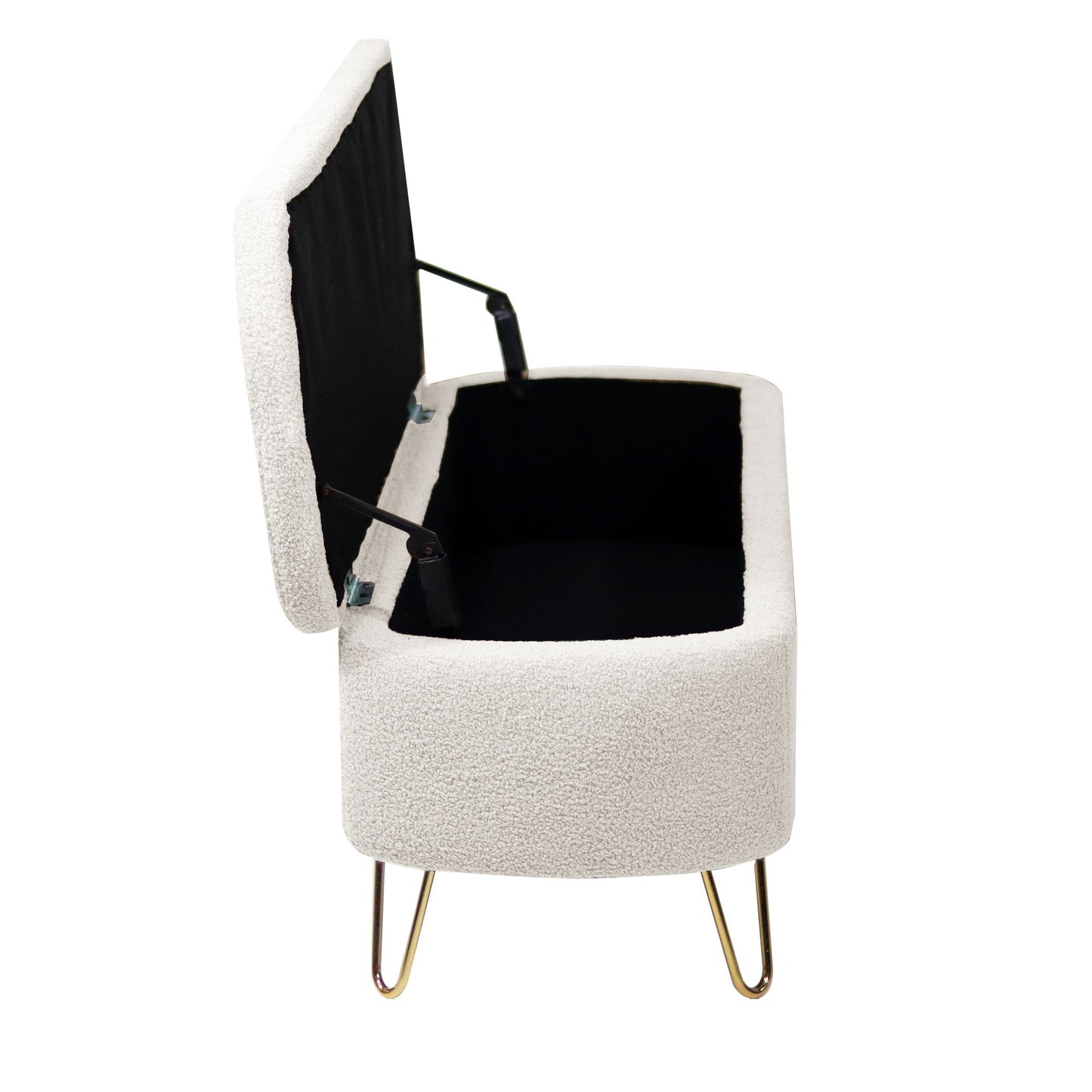 Storage Ottoman Bench For End Of Bed Gold Legs, Modern Ivory White Faux Fur Entryway Bench Upholstered Padded With Storage For Living Room Bedroom - Ivory