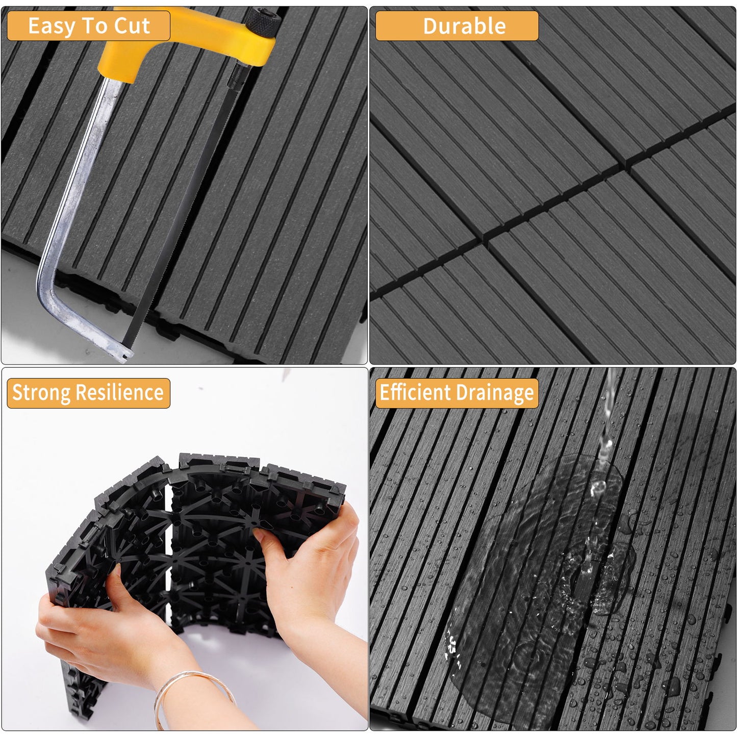 Wood Plastic Composite Deck Tiles (Set of 20), Sustainable Composite Decking Resist Rust, Water, Weather, Easy To Diy & Maintain, Ideal For Patios, Balconies, Rooftops - Light Gray