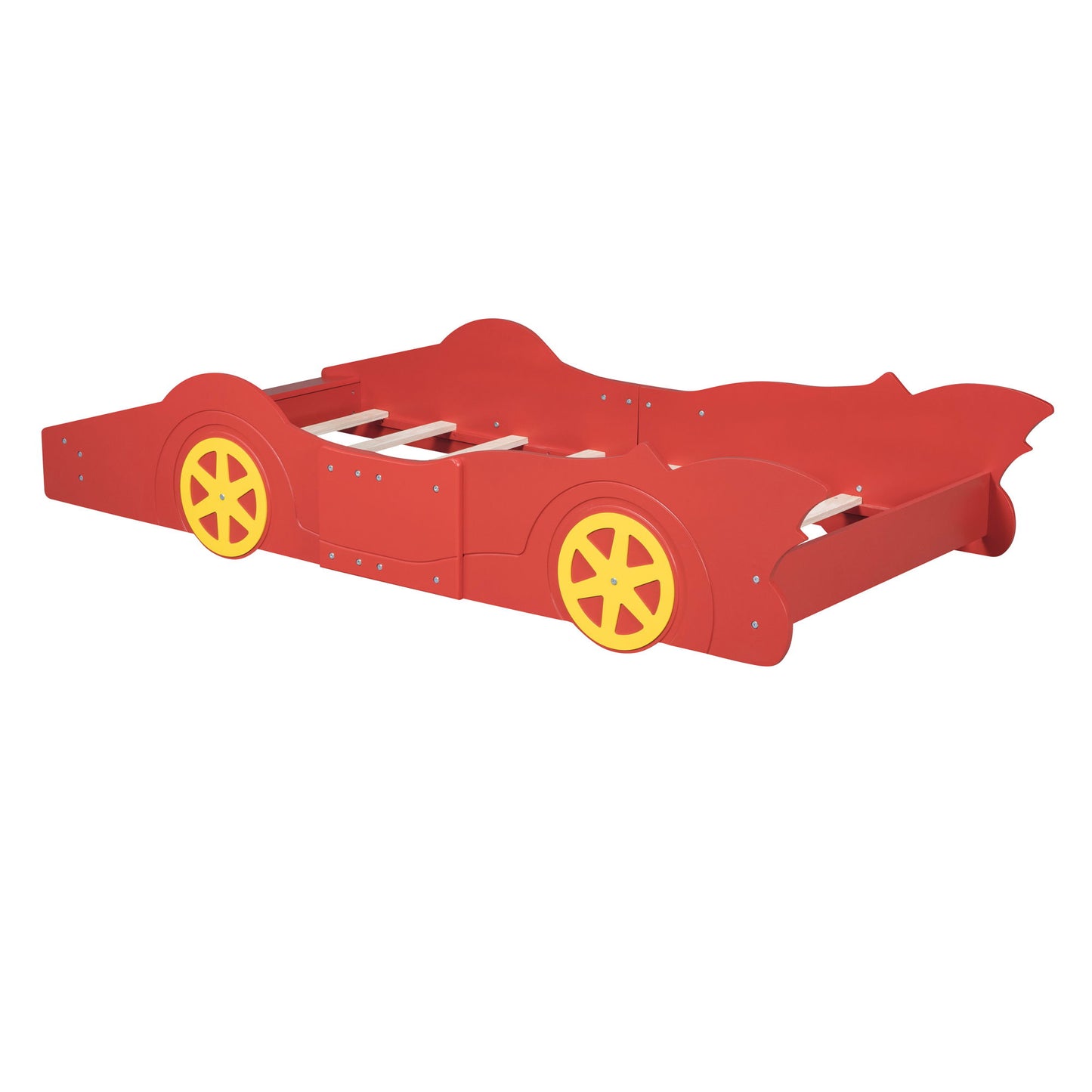 Twin Size Platform Bed Race Car Shaped With Wheels - Red