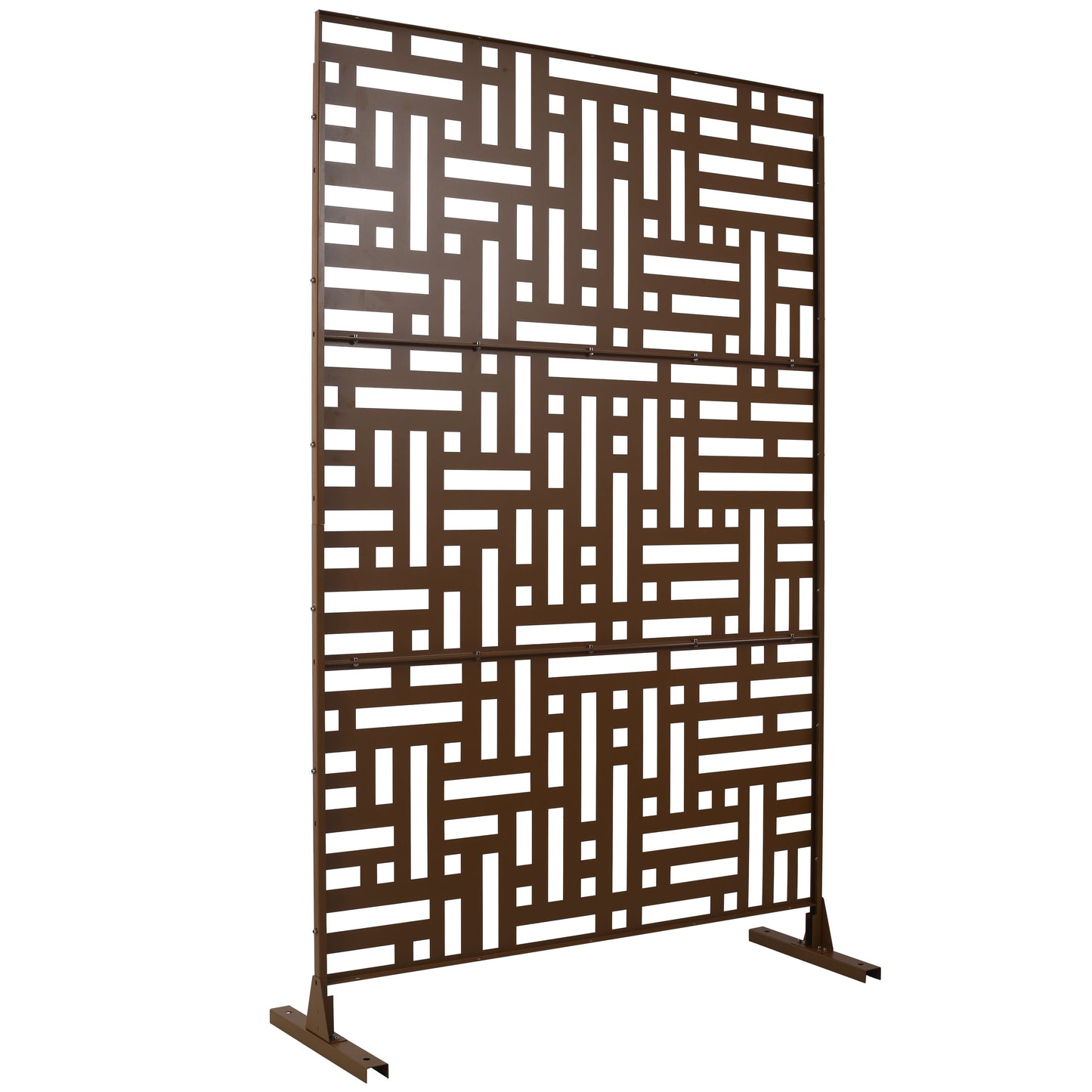 Outdoor & Indoor Privacy Screen Metal Privacy Screen, Freestanding Decorative Privacy Screen - Brown