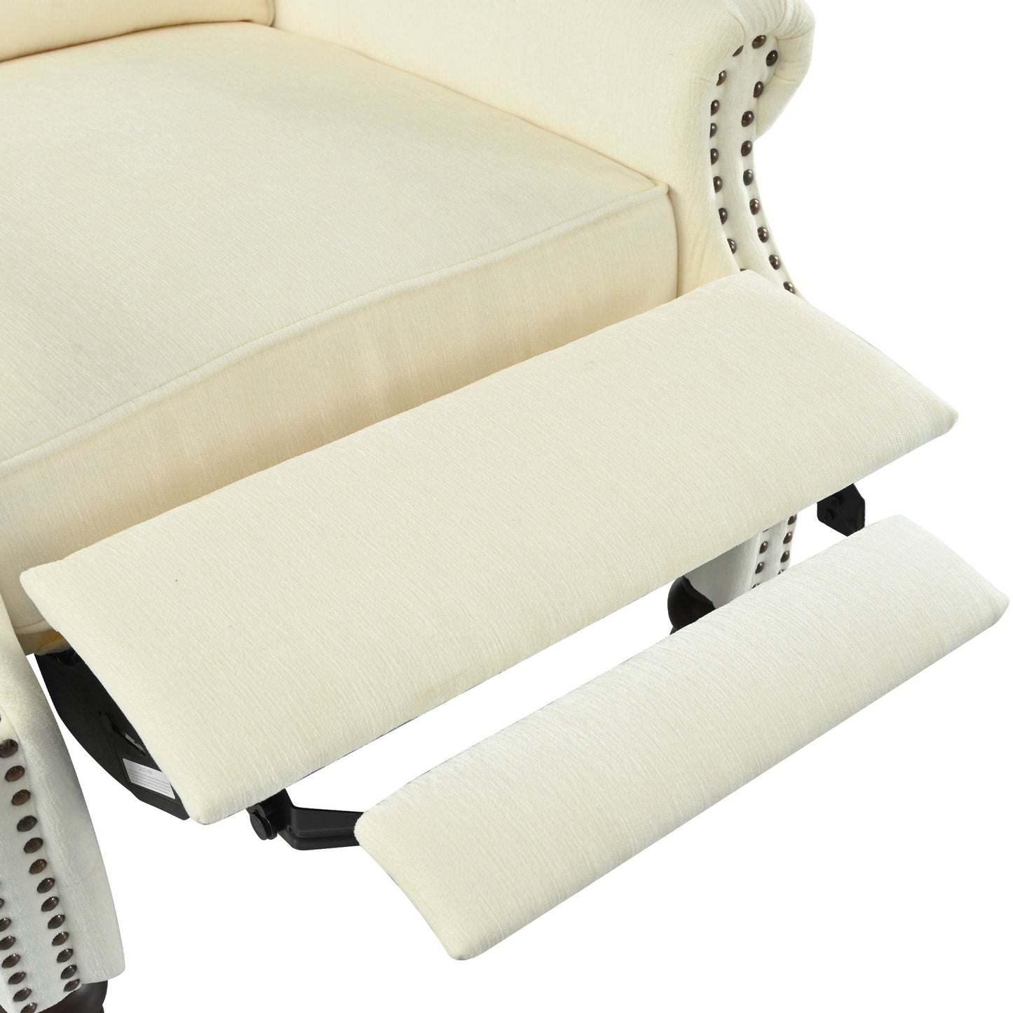 Push Back Recliner Chair Upholstered With Classic Wing Back And Solid Gourd-Shaped Legs For Living Room - Beige