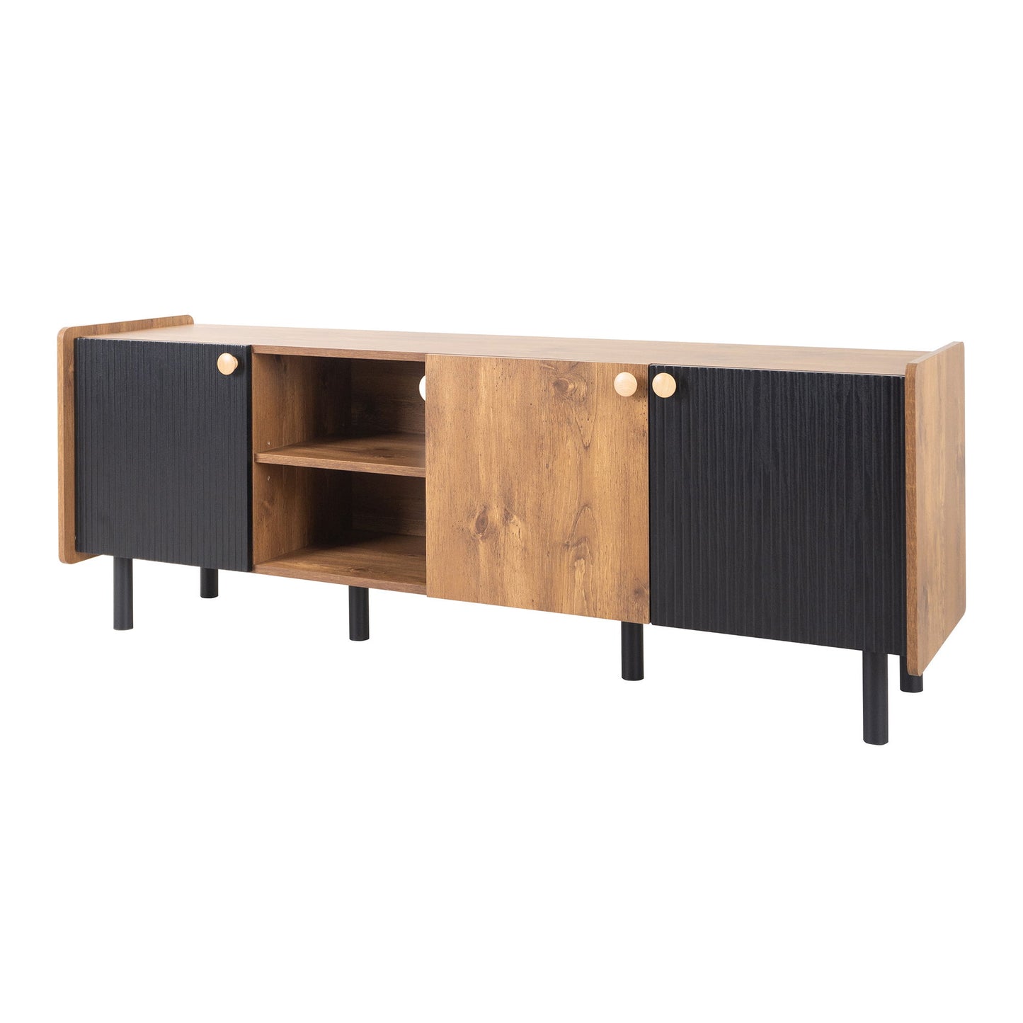 Mid Century TV Stand & 3 Cabinets, Media Console Table For Tvs Up To 70'', Entertainment Center With Storage For Living Room - Black / Brown