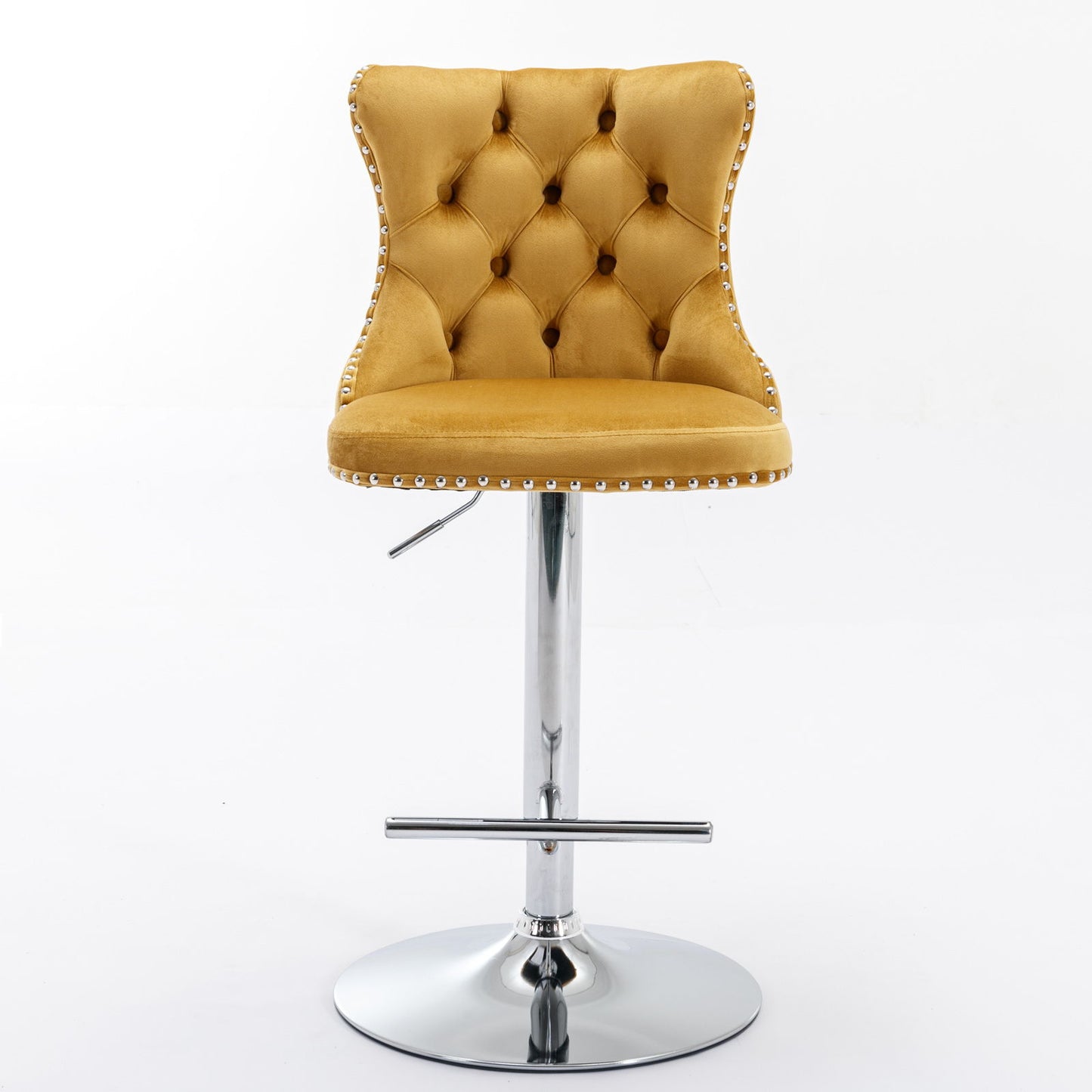 Swivel Velvet Barstools Adjusatble Seat Height From 25-33", Modern Upholstered Chrome Base Bar Stools With Backs Comfortable Tufted For Home Pub And Kitchen Island (Set of 2) - Gold
