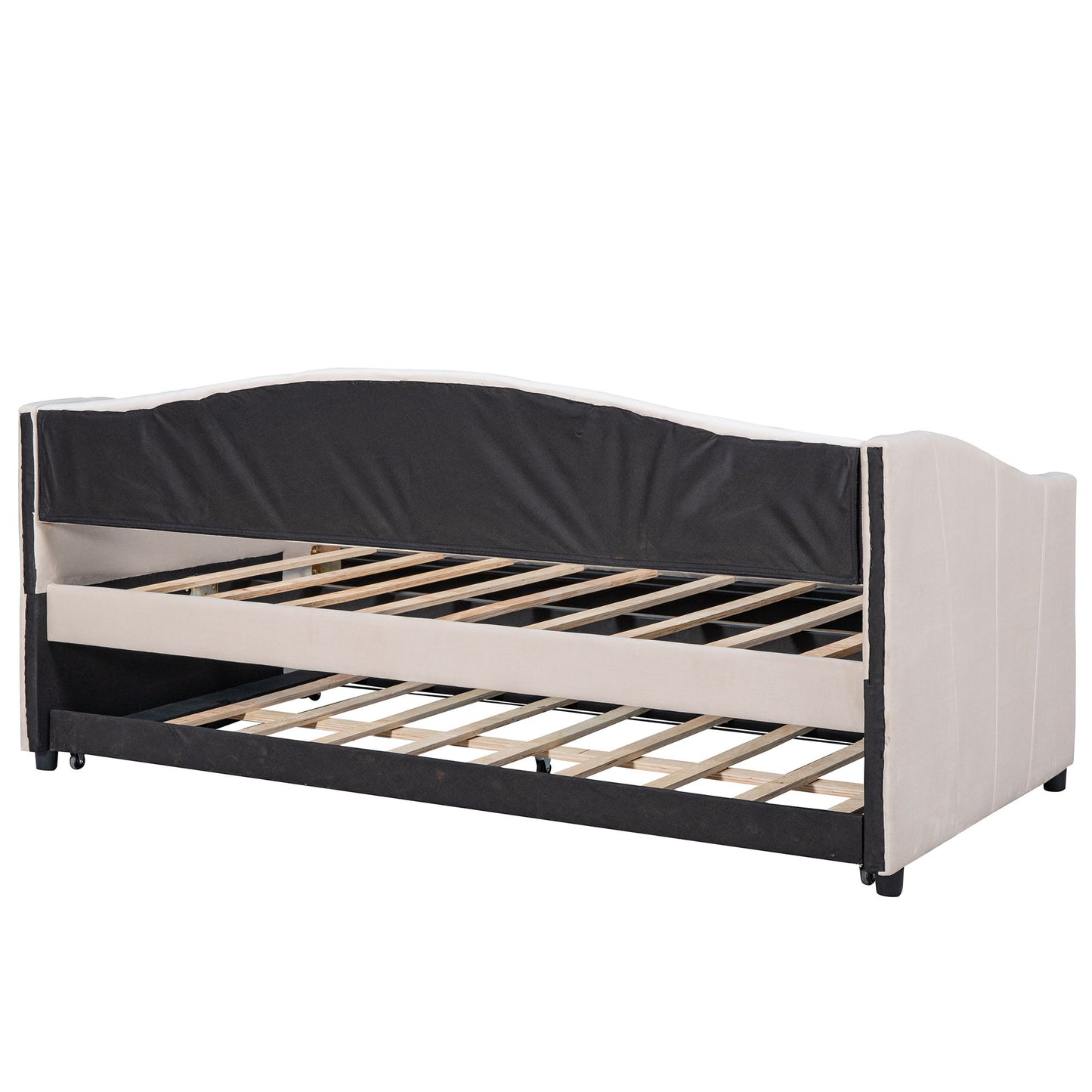 Twin Size Upholstered Daybed Sofa Bed With Trundle And Slat - Beige
