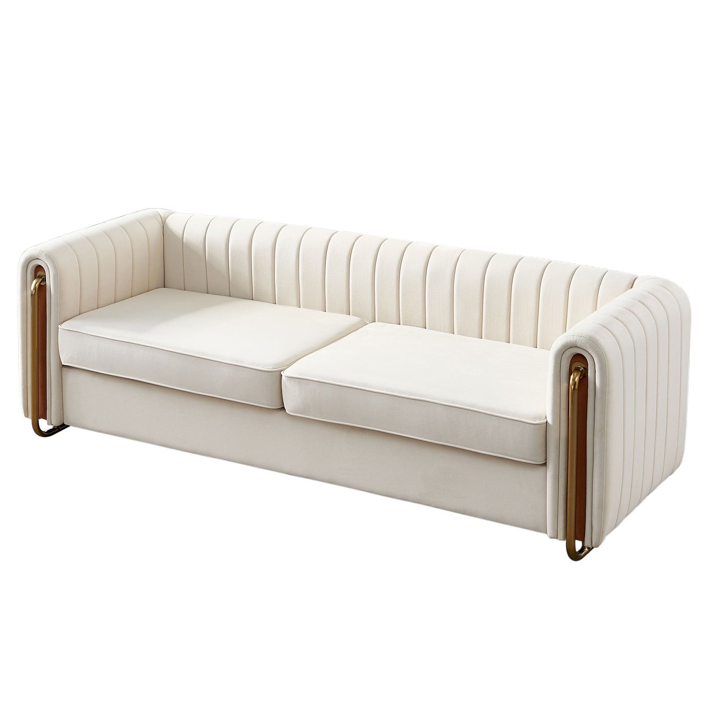 Contemporary Velvet Sofa Couch For Living Room - Beige