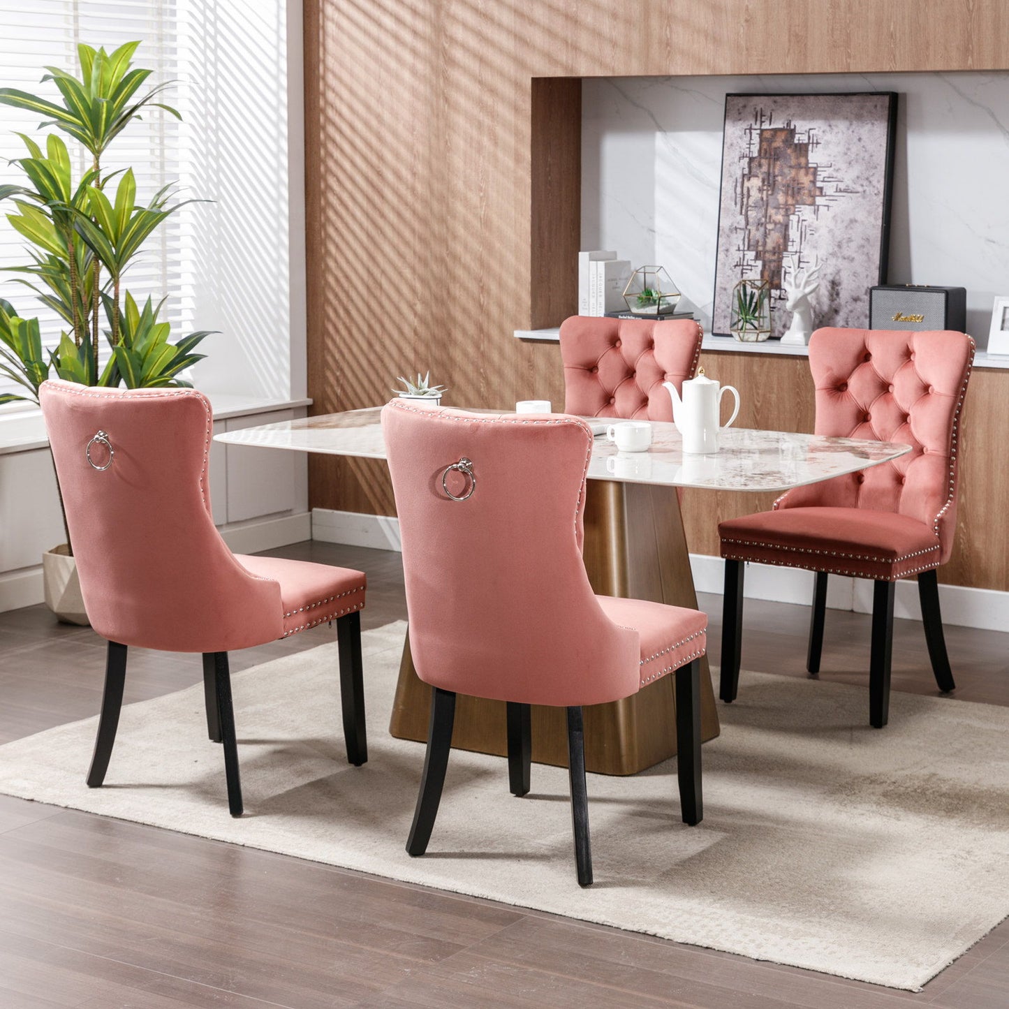 Nikki - Modern, High-End Tufted Solid Wood Contemporary Velvet Upholstered Dining Chair With Wood Legs Nailhead Trim (Set of 2) - Pink