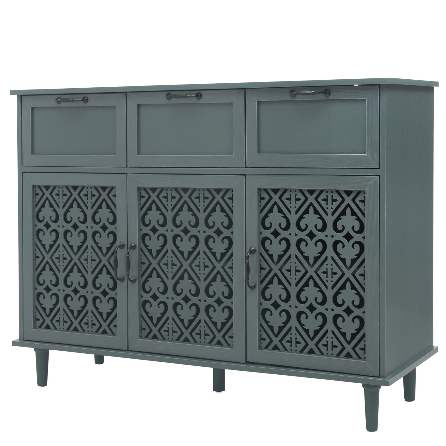 3 Door 3 Drawer Cabinet, American Furniture, Suitable For Bedroom, Living Room, Study - Dark Green