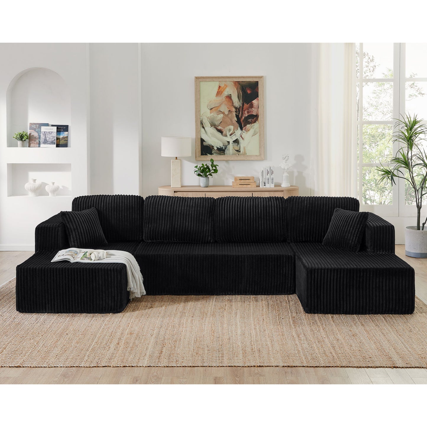 Modern Minimalist U - Shape Modular Sectional Sofa Sleeper - Black