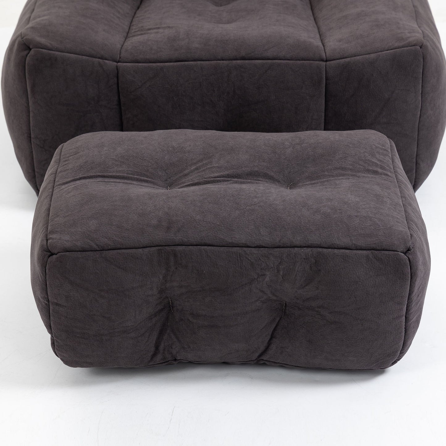 Fluffy Bean Bag Chair, Comfortable Bean Bag For Adults And Children, Super Soft Lazy Sofa Chair With Memory Foam And Ottoman, Indoor Modern Focus Bean Bag Chair For Living Room, Bedroom, Apartment - Black
