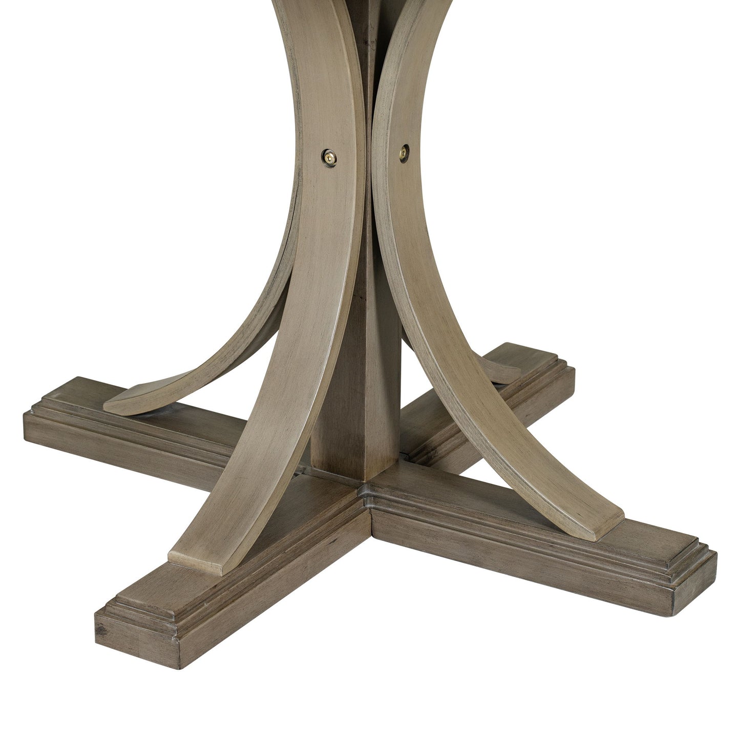 5 Piece Retro Round Dining Table Set With Curved Trestle Style Table Legs And 4 Upholstered Chairs For Dining Room - Taupe
