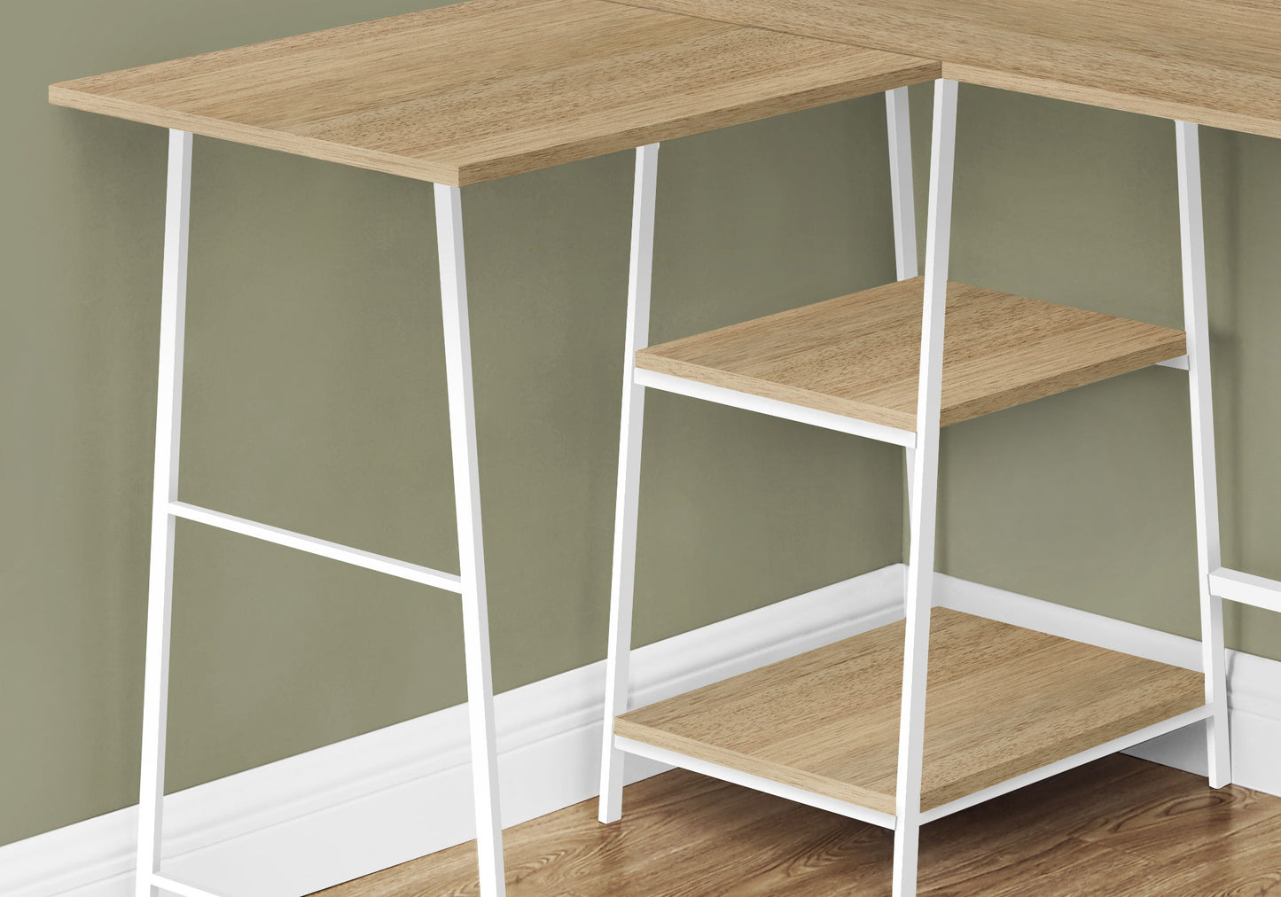 Computer Desk, Home Office, Corner, Storage Shelves, L-Shape, Work, Laptop, Contemporary, Modern - Natural