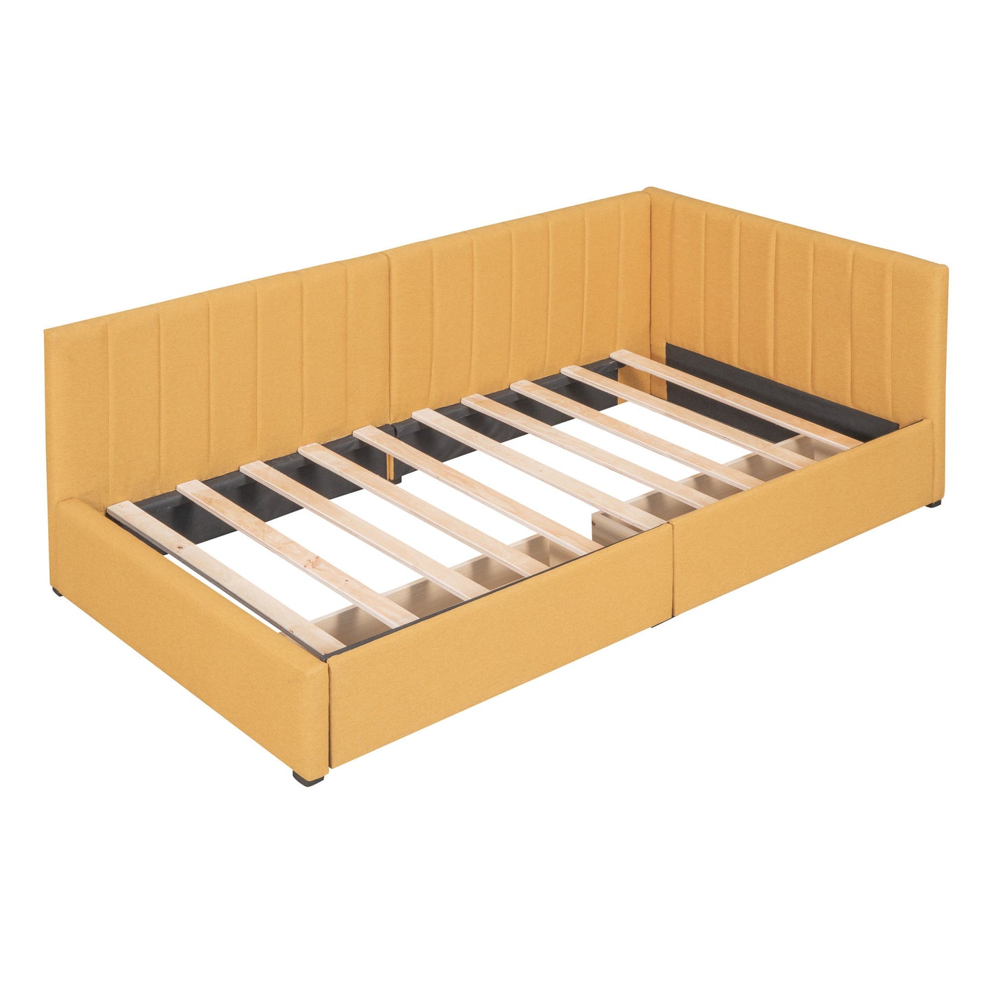 Twin Size Upholstered Daybed With 2 Storage Drawers, Sofa Bed Frame No Box Spring Needed - Yellow
