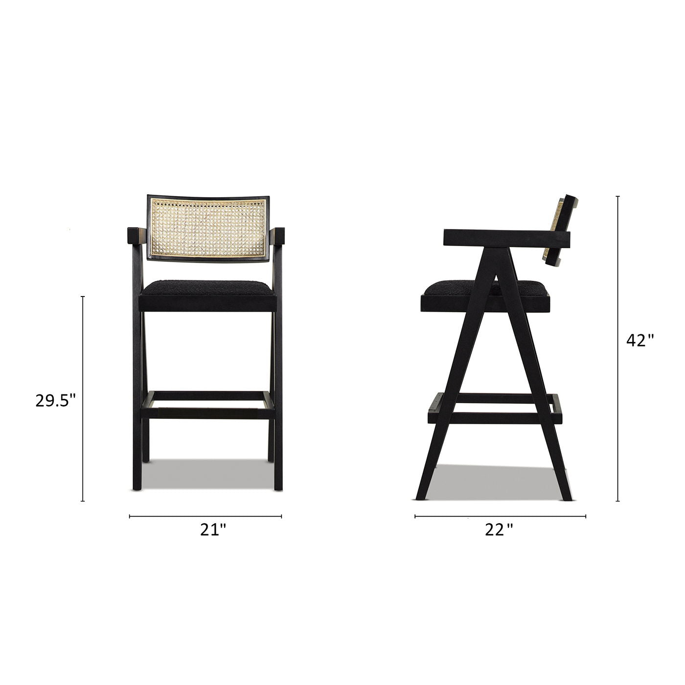 Milan - Modern Webbing Back Bar Stool With Arms (Set of 3) - Ebony Black