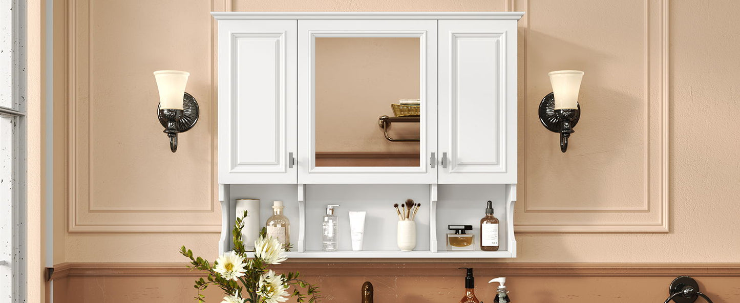 Wall Mounted Bathroom Medicine Cabinet, Modern Bathroom Wall Cabinet With Mirror, Mirror Cabinet With Open Shelves - White
