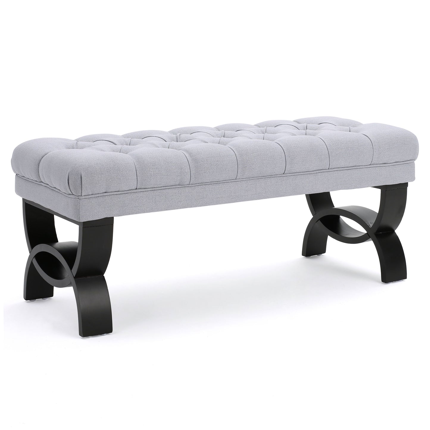 Hilton - Ottoman Bench With Classic Button Tufting - Light Gray