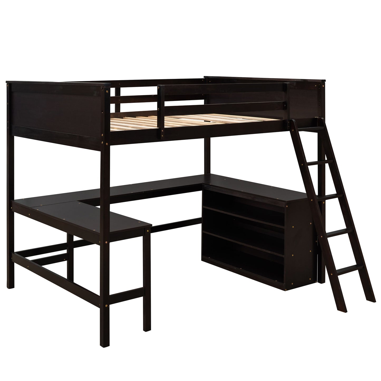 Full Size Loft Bed With Shelves With Desk - Espresso