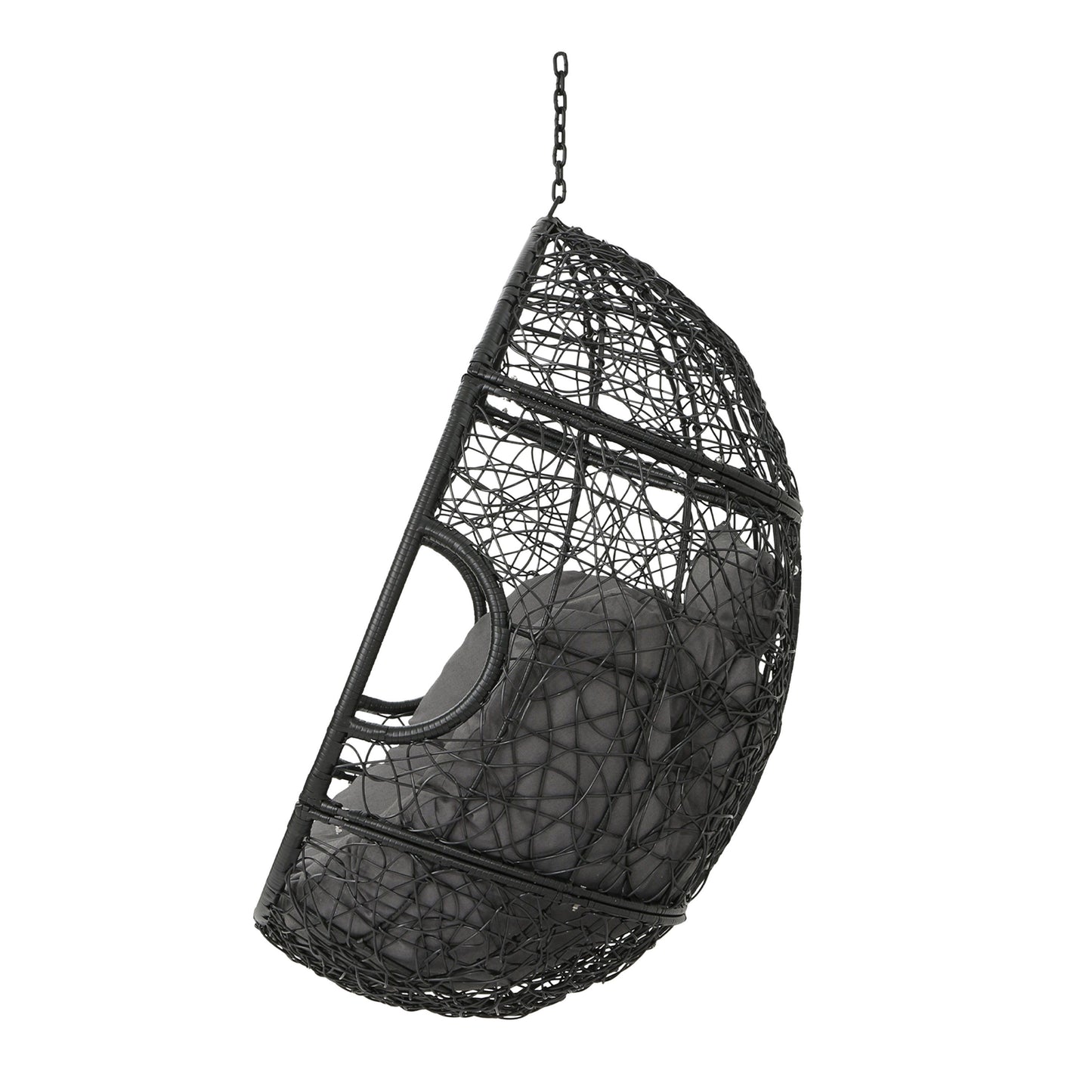Kylie - Boho Style Hanging Basket Chair Rattan With Water Resistant Cushions - Gray