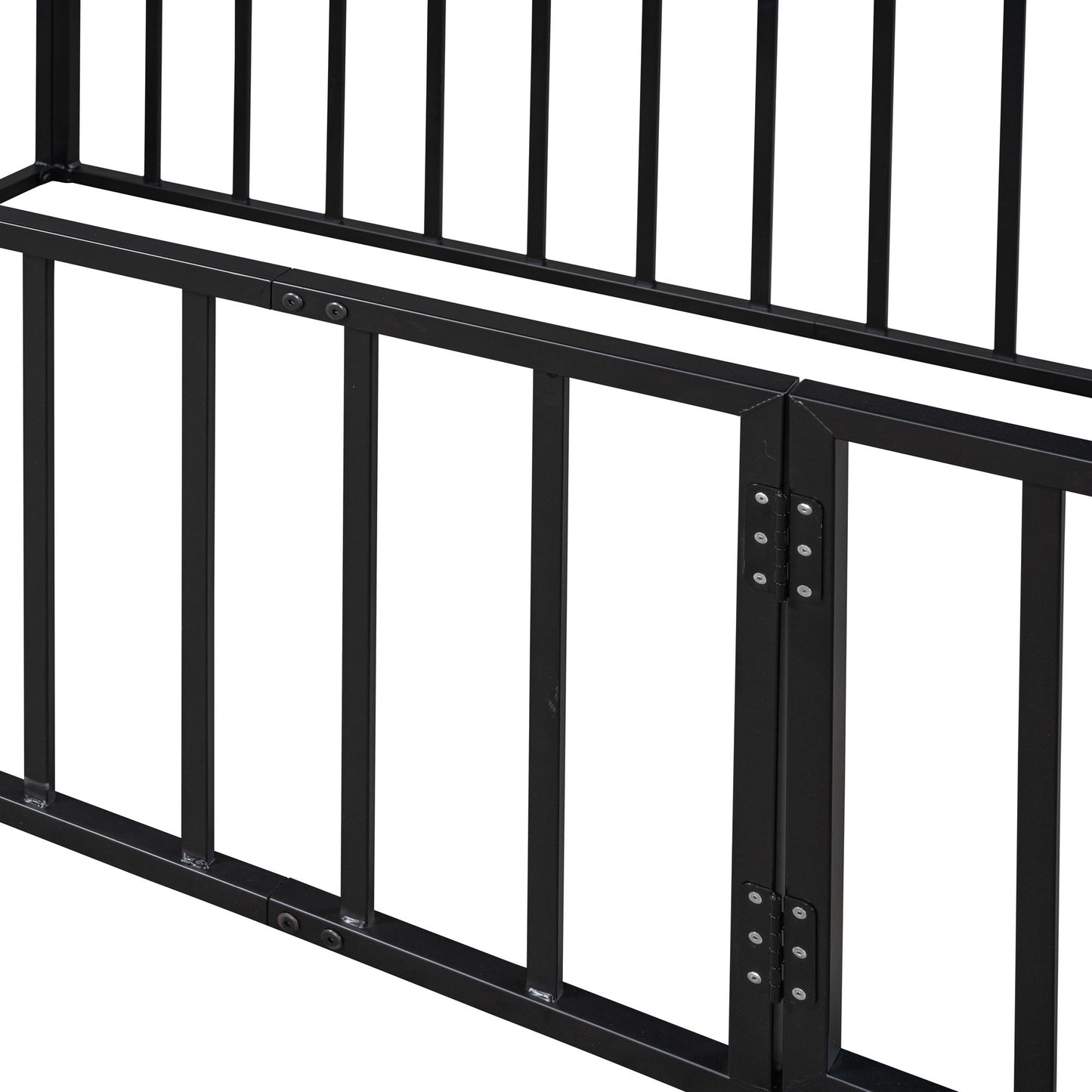 Twin Size Floor Bed Frame With Fence And Door - Black