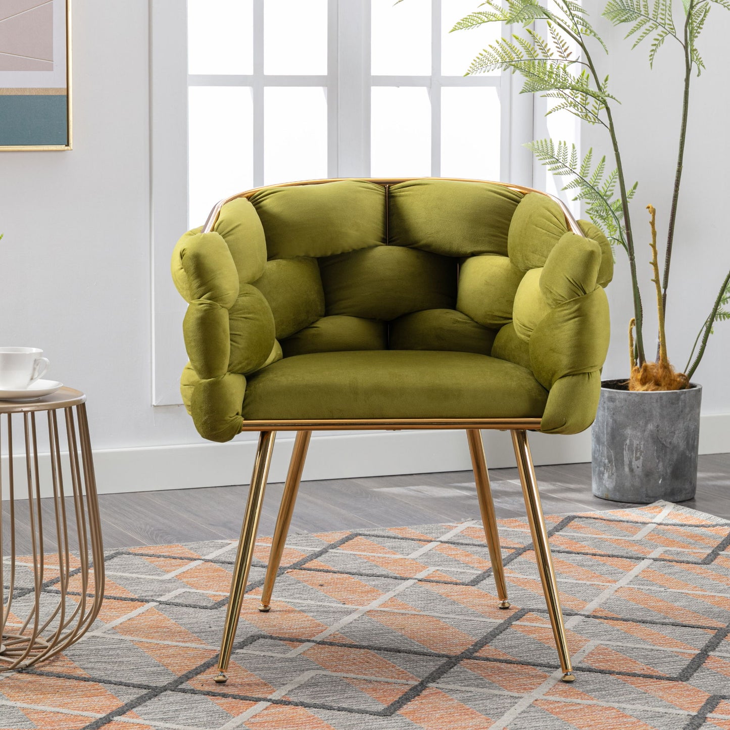 Luxury Modern Simple Leisure Velvet Single Sofa Chair Bedroom Lazy Person Household Dresser Stool Manicure Table Back Chair - Olive Green