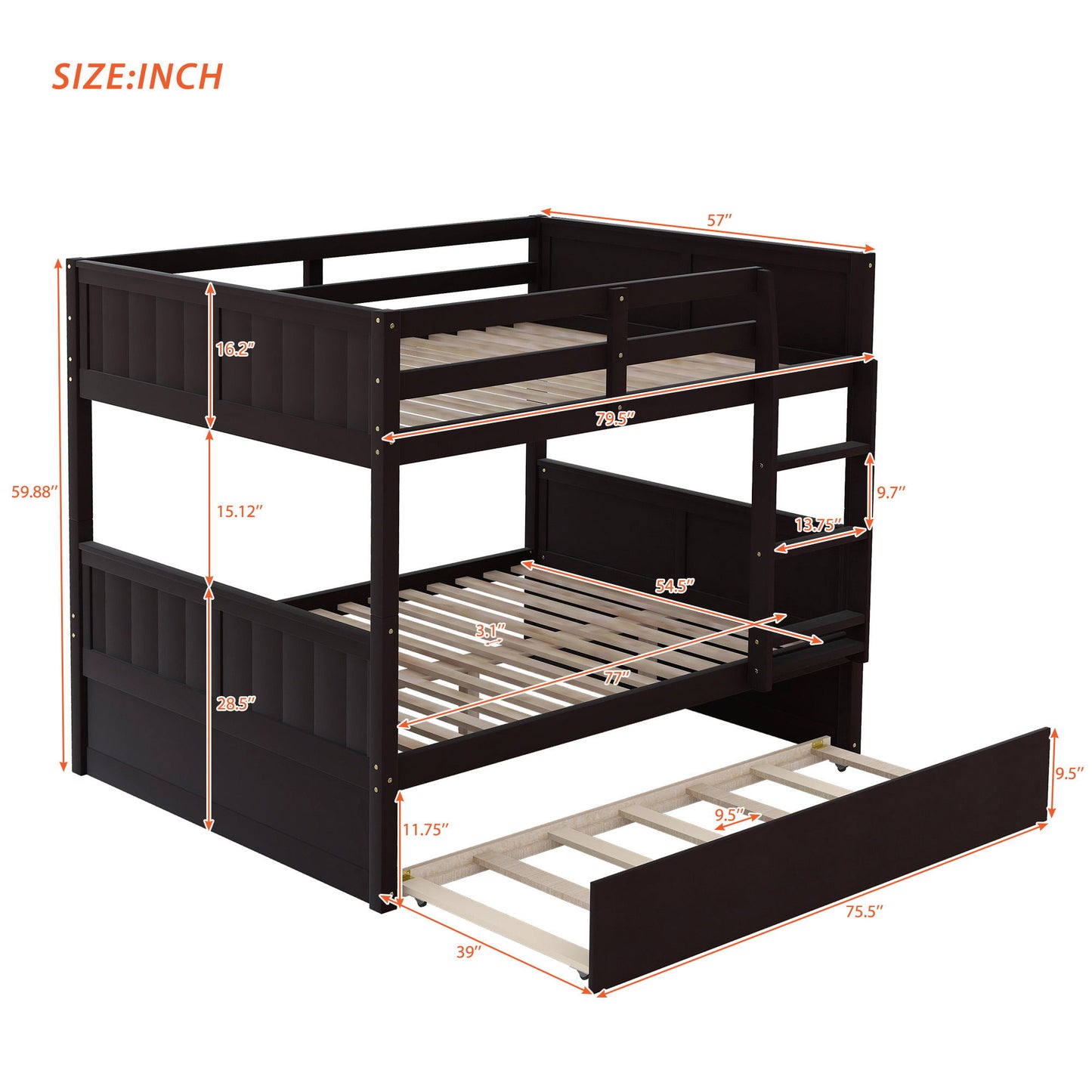 Full Over Full Bunk Bed With Twin Size Trundle - Espresso