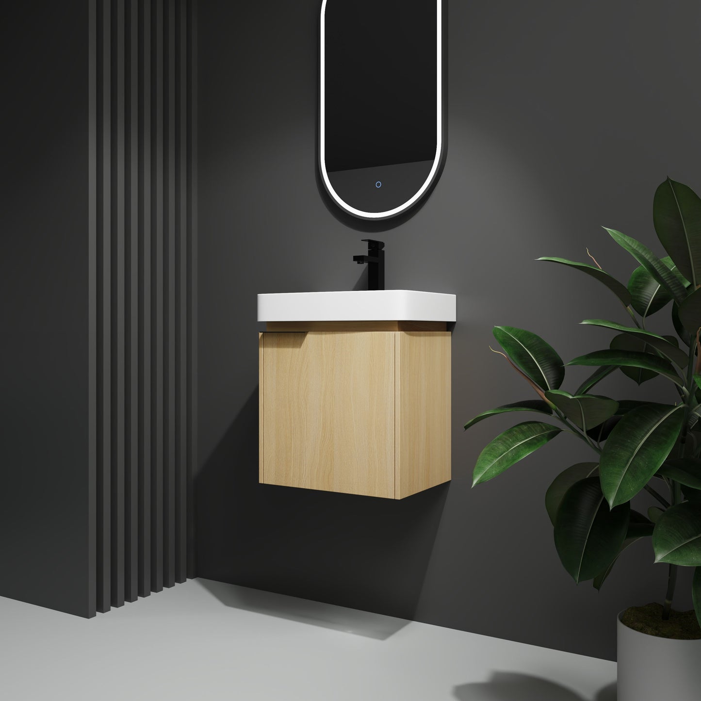 20" Wall Mounted Bathroom Vanity With Ceramic Sink And Storage Cabinet - Oak