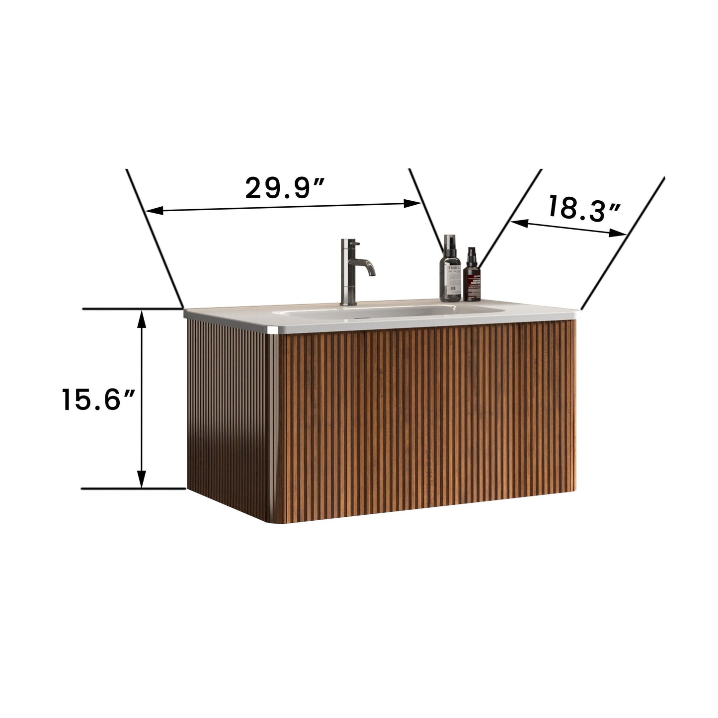 Etna - Striped Bathroom Vanity With Ceramic Sink, Wall Mounted Floating Bathroom Vanity For Modern Bathroom - White