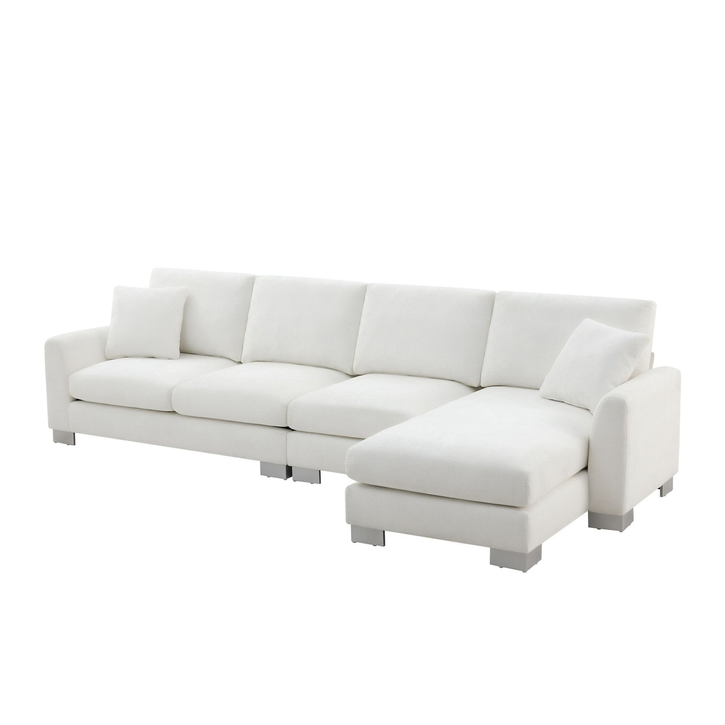 Modern Oversized Sectional Sofa, L-Shaped Luxury Couch Set With 2 Free Pillows, 5 Seat Chenille Indoor Furniture With Chaise - White