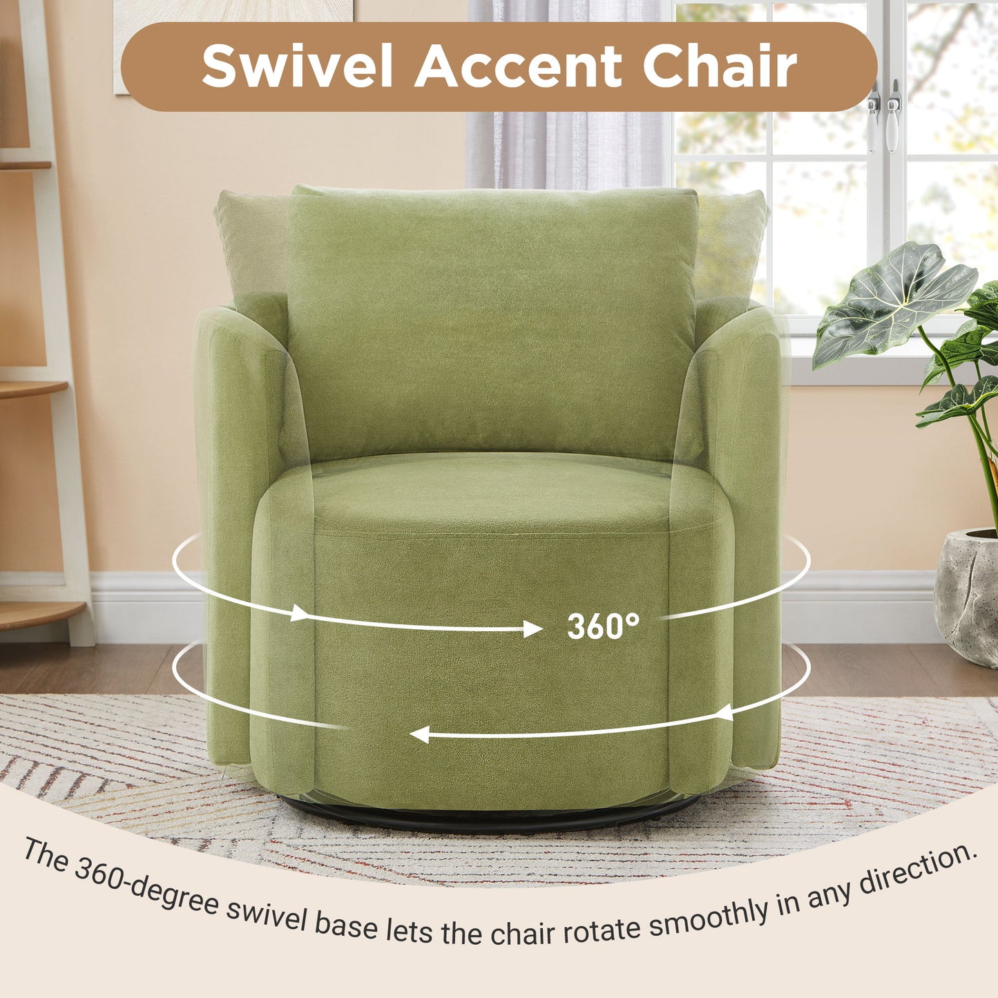 360ÔøΩÔøΩ Swivel Chair, Accent Barrel Armchair, Upholstered With Curved Design - Green
