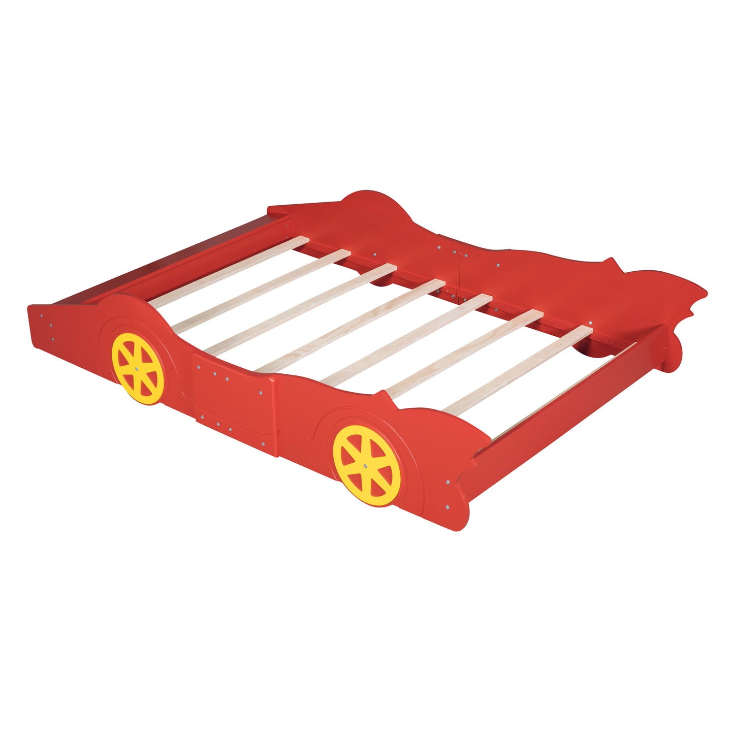 Full Size Race Car Shaped Platform Bed & Wheels - Red