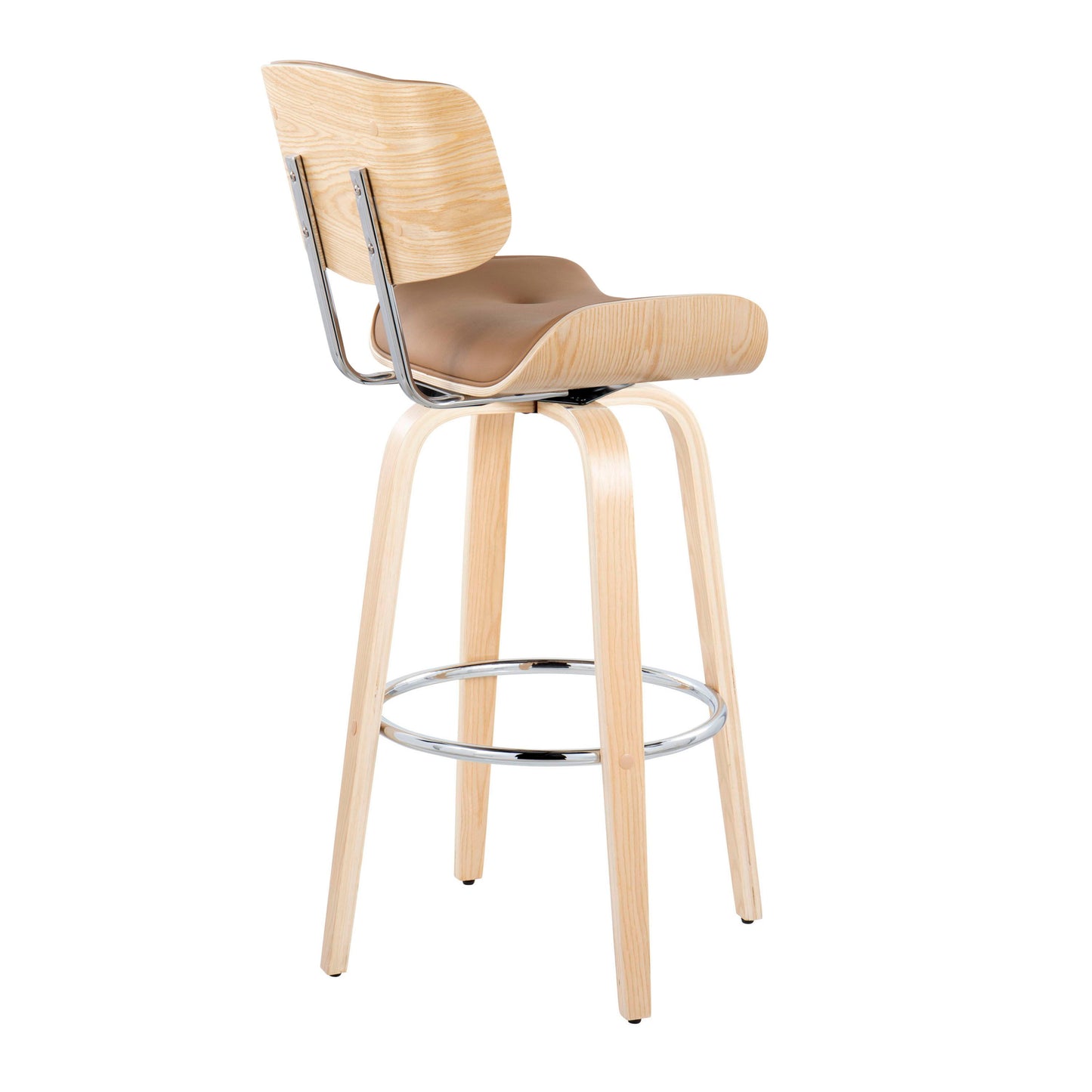 Lombardi - Mid-Century Modern Fixed Height Barstool With Swivel With Round Footrest (Set of 2) - Natural / Camel
