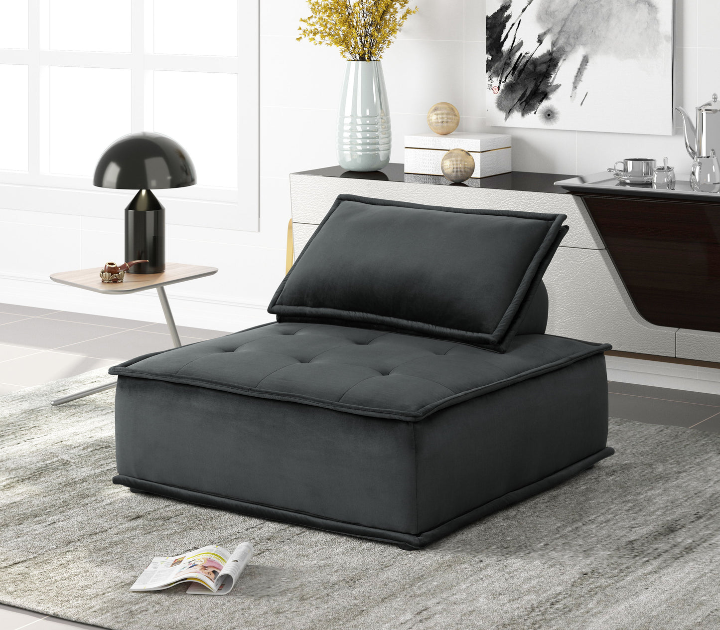 Anna - Velvet Armless Lounge Chair - Black