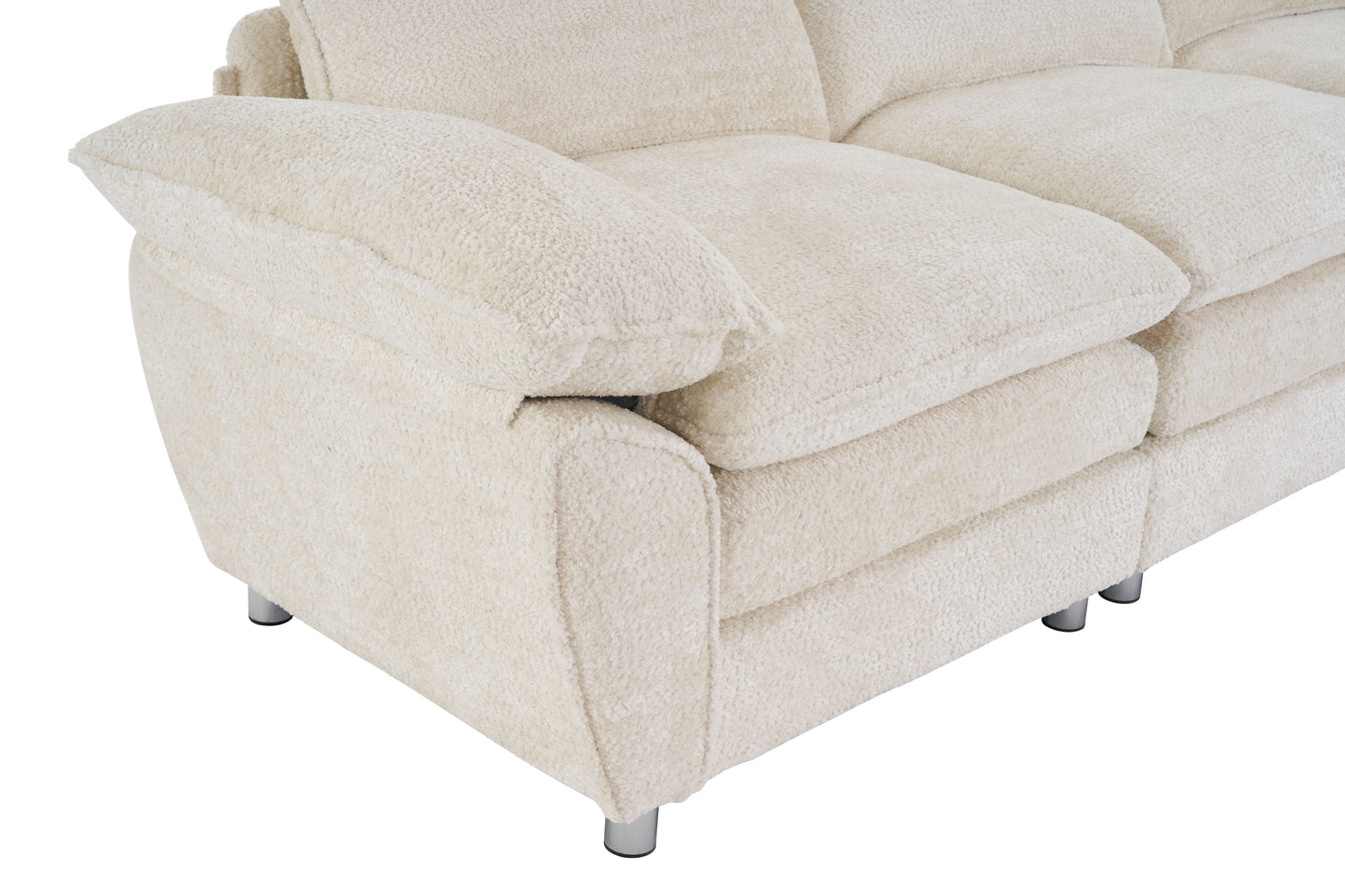 Modern Deep 3 Seat Sofa Couch With Ottoman, Polyester Sofa Sleeper Comfy Upholstered Furniture For Living Room - Beige