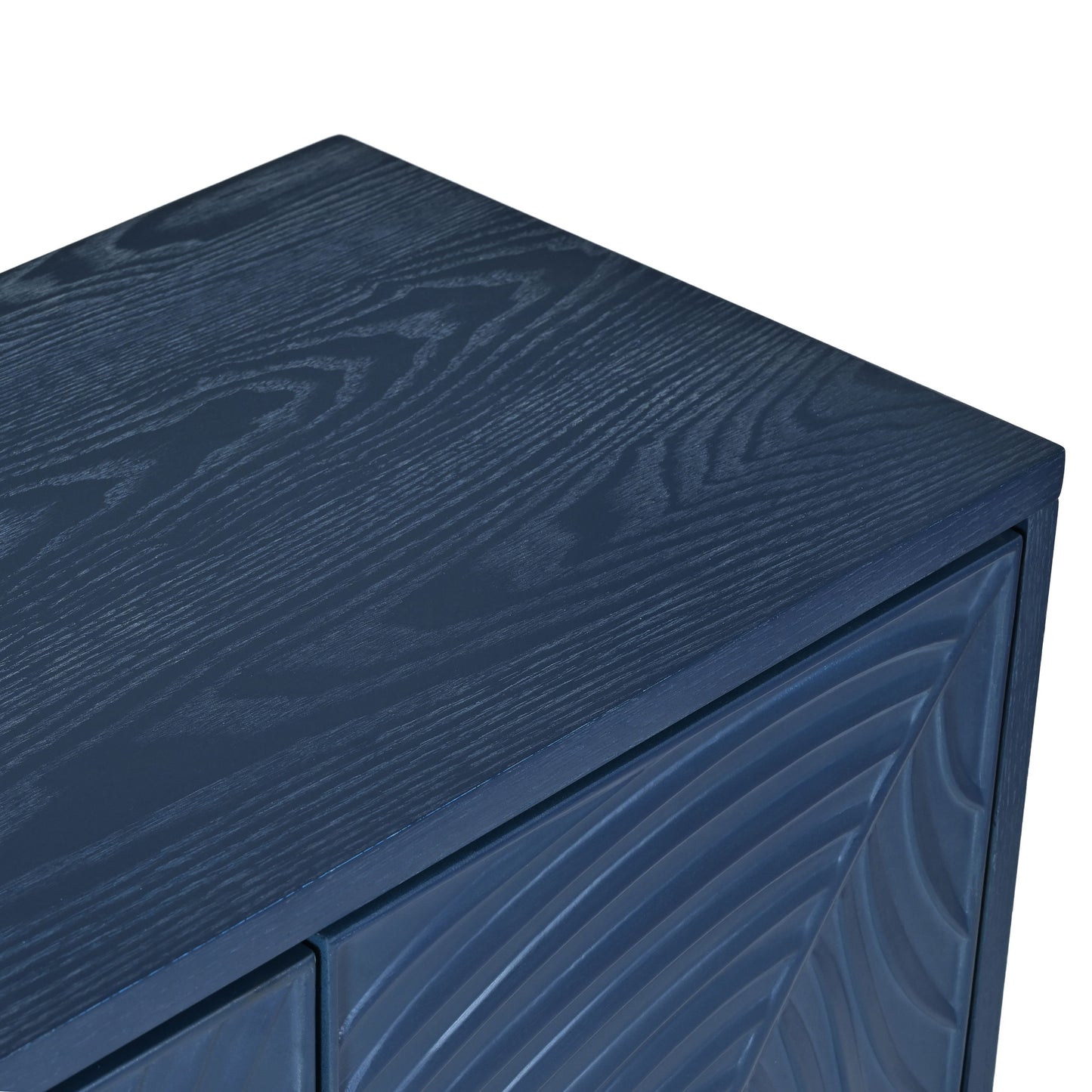 Modern 4 Door Sideboard With Creative Carved Surface And Adjustable Shelves - Light Blue