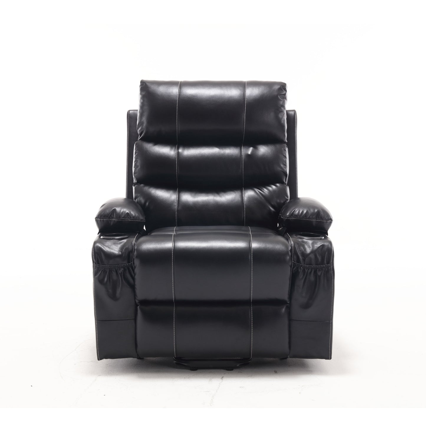 Large Size Electric Power Lift Recliner Chair Sofa, 8 Point Vibration Massage And Lumber Heat, Remote Control, Side Pockets And Cup Holders - Black