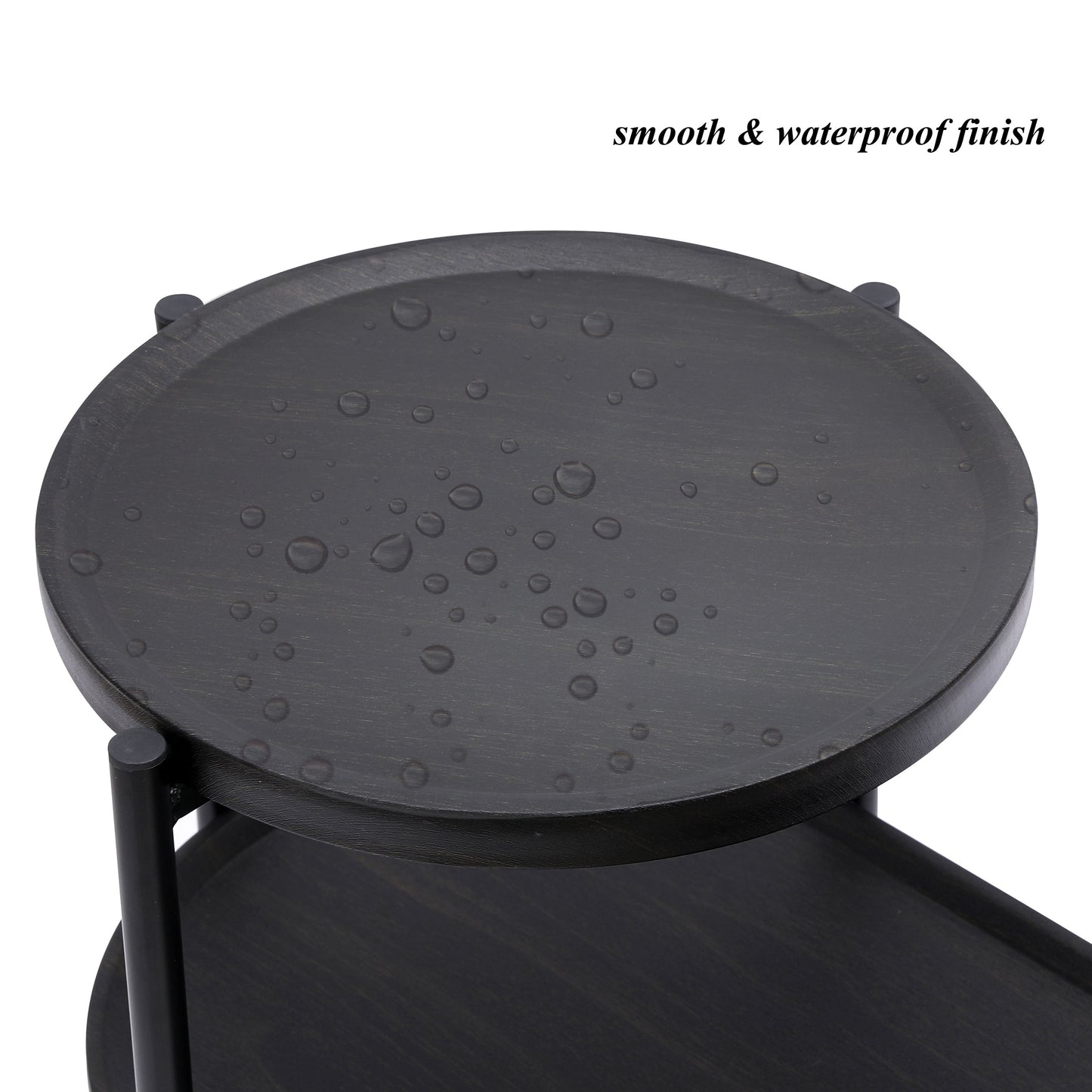 Round Coffee Table With Storage Tray 2 Tier Oval End Tables Wooden Small Side Table For Living Room - Black