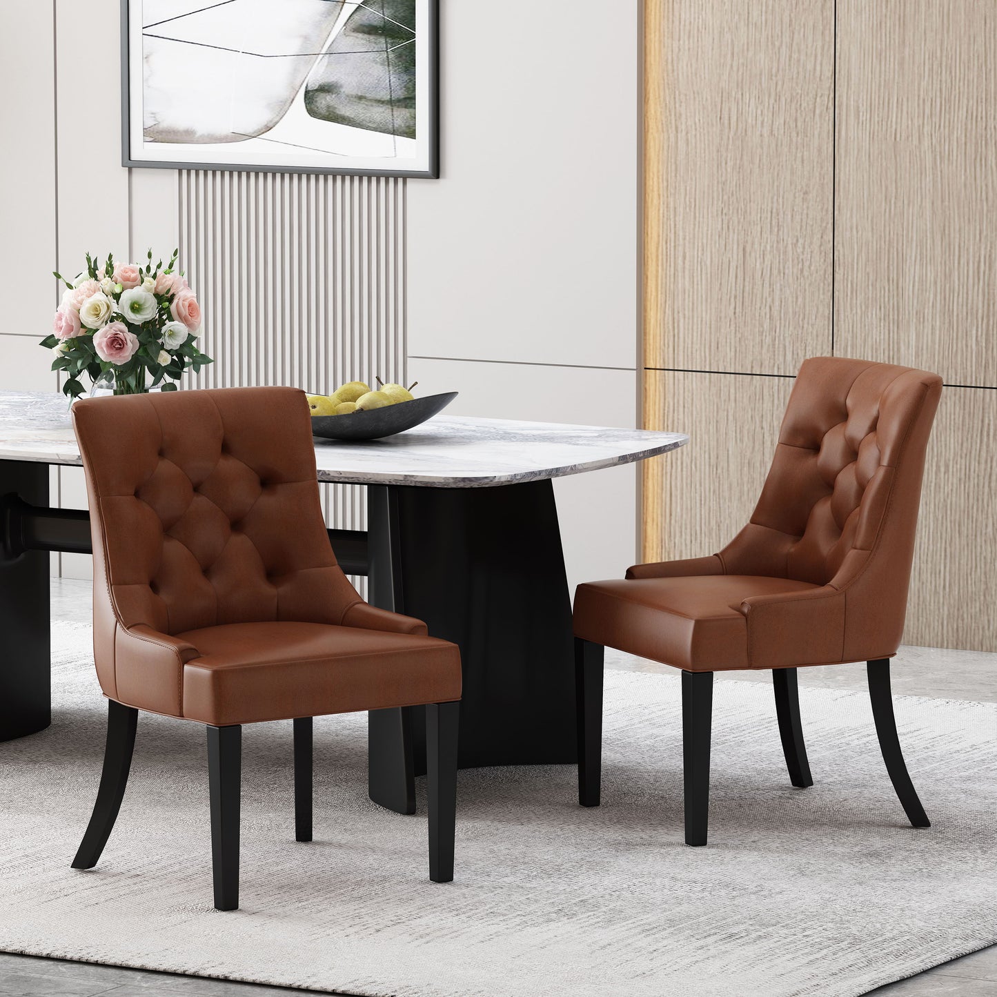 Cheney - Contemporary Dining Chair (Set of 2) With Tufted Design - Light Brown